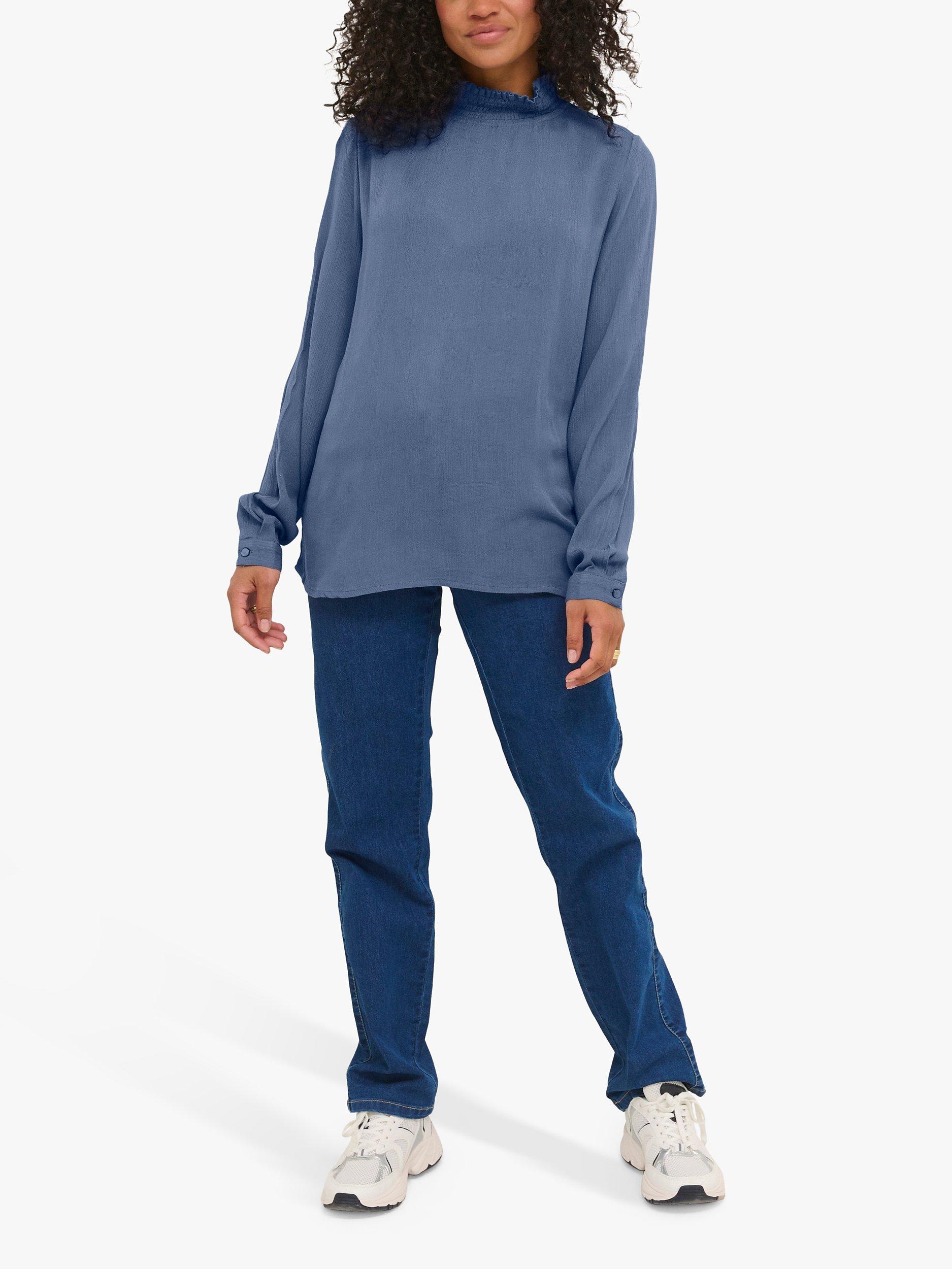 KAFFE Trine Frill Neck Blouse, Vintage Indigo
