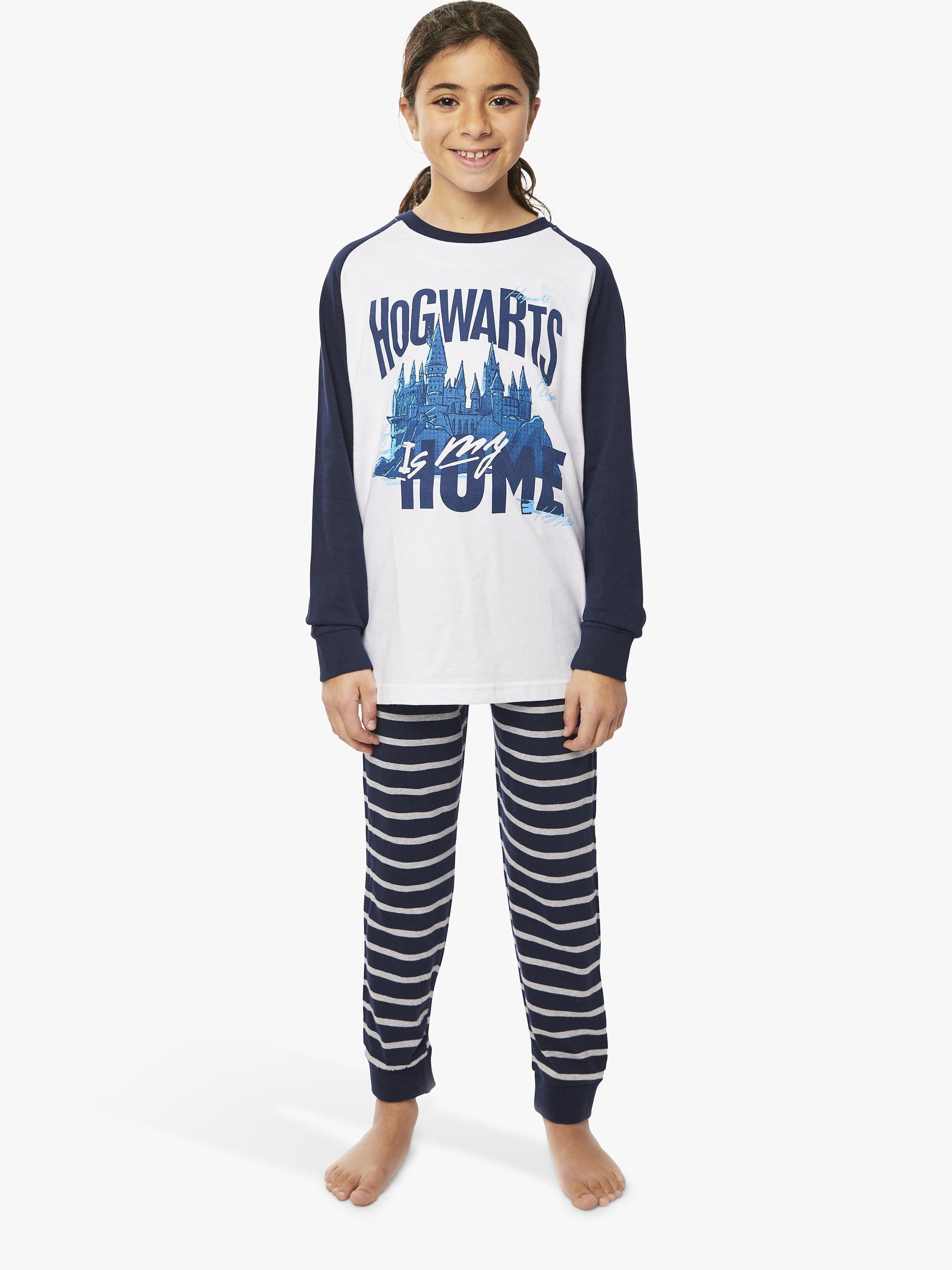 Product image 2 of 5, which shows Fabric Flavours Kids' Hogwarts Pyjamas & Marauders Map Backpack Set, Blue, 3-4 years