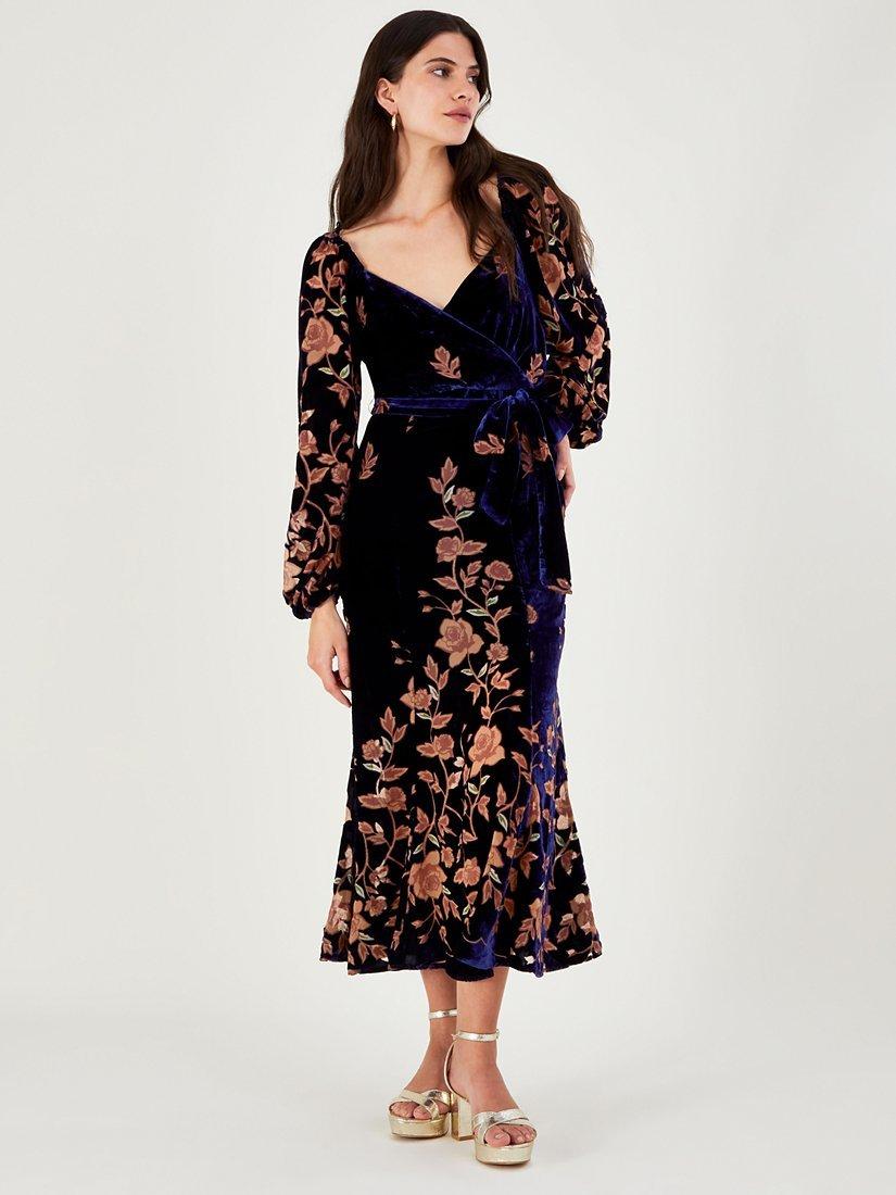 Monsoon Daphne Wrap Dress, Midnight