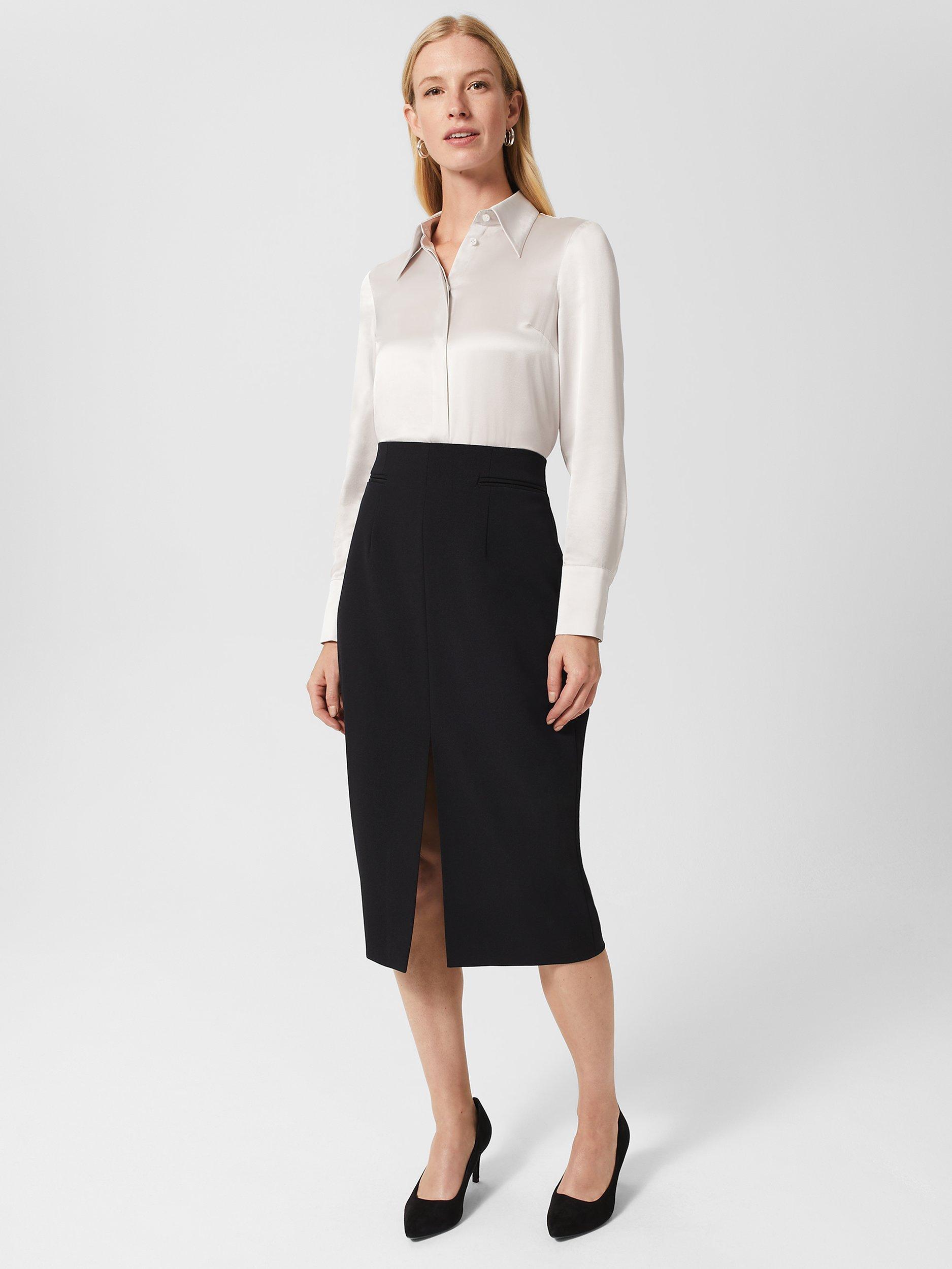 Hobbs Clarice Wool Blend Pencil Midi Skirt, Black