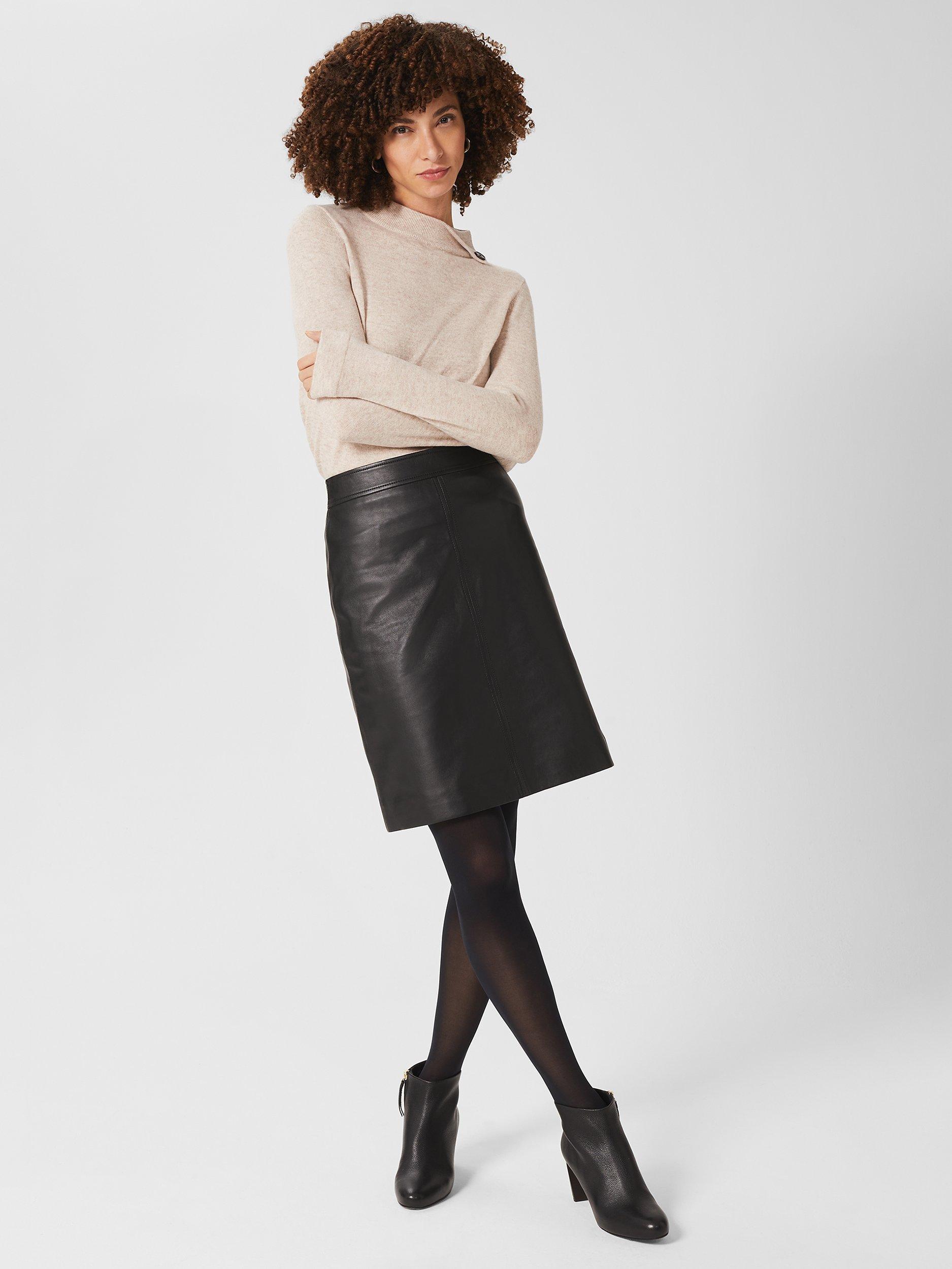 Hobbs Annalise Leather Skirt, Black