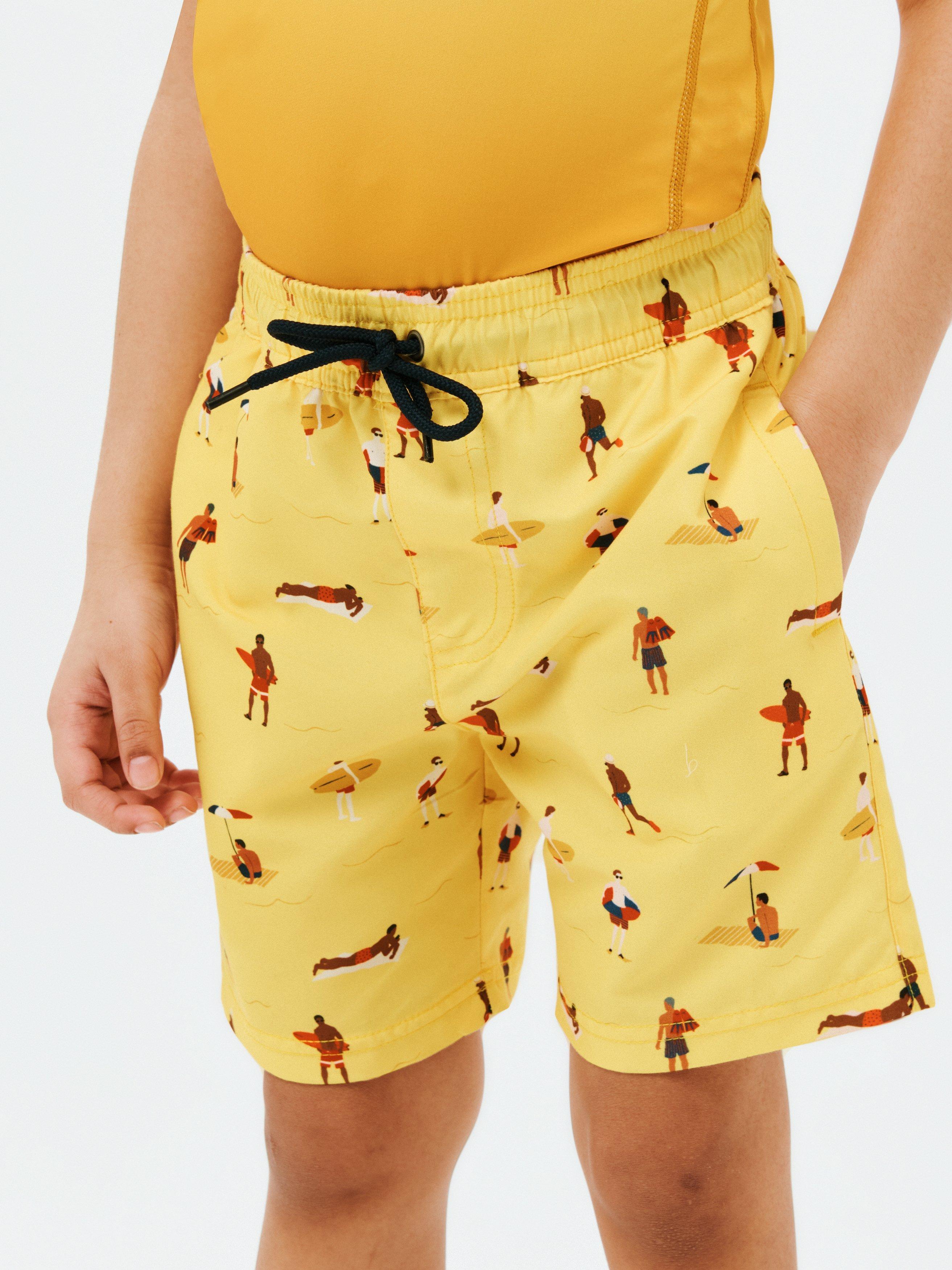 John Lewis Kids' Beach Print Board Shorts, Yellow