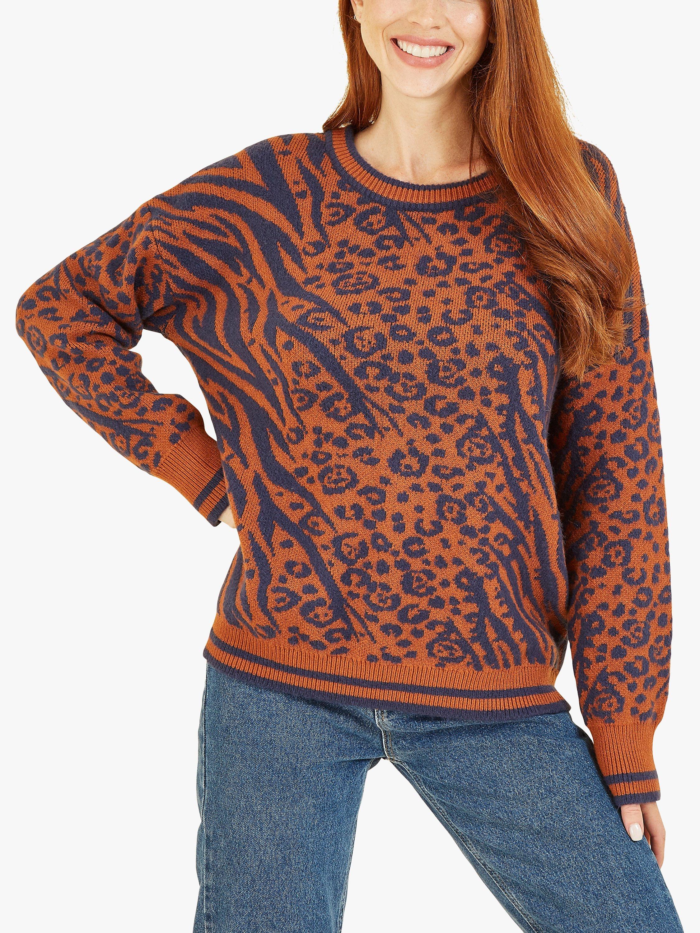 Yumi Animal Zebra Intarsia Jumper, Rust