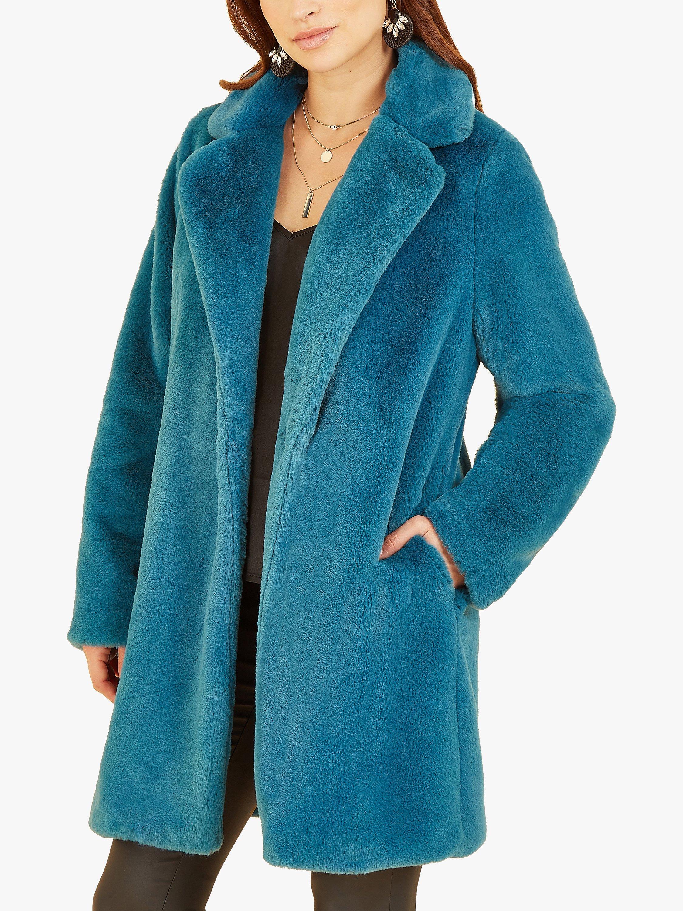 Product image 1 of 3, which shows Yumi Faux Fur Coat, Teal, 8