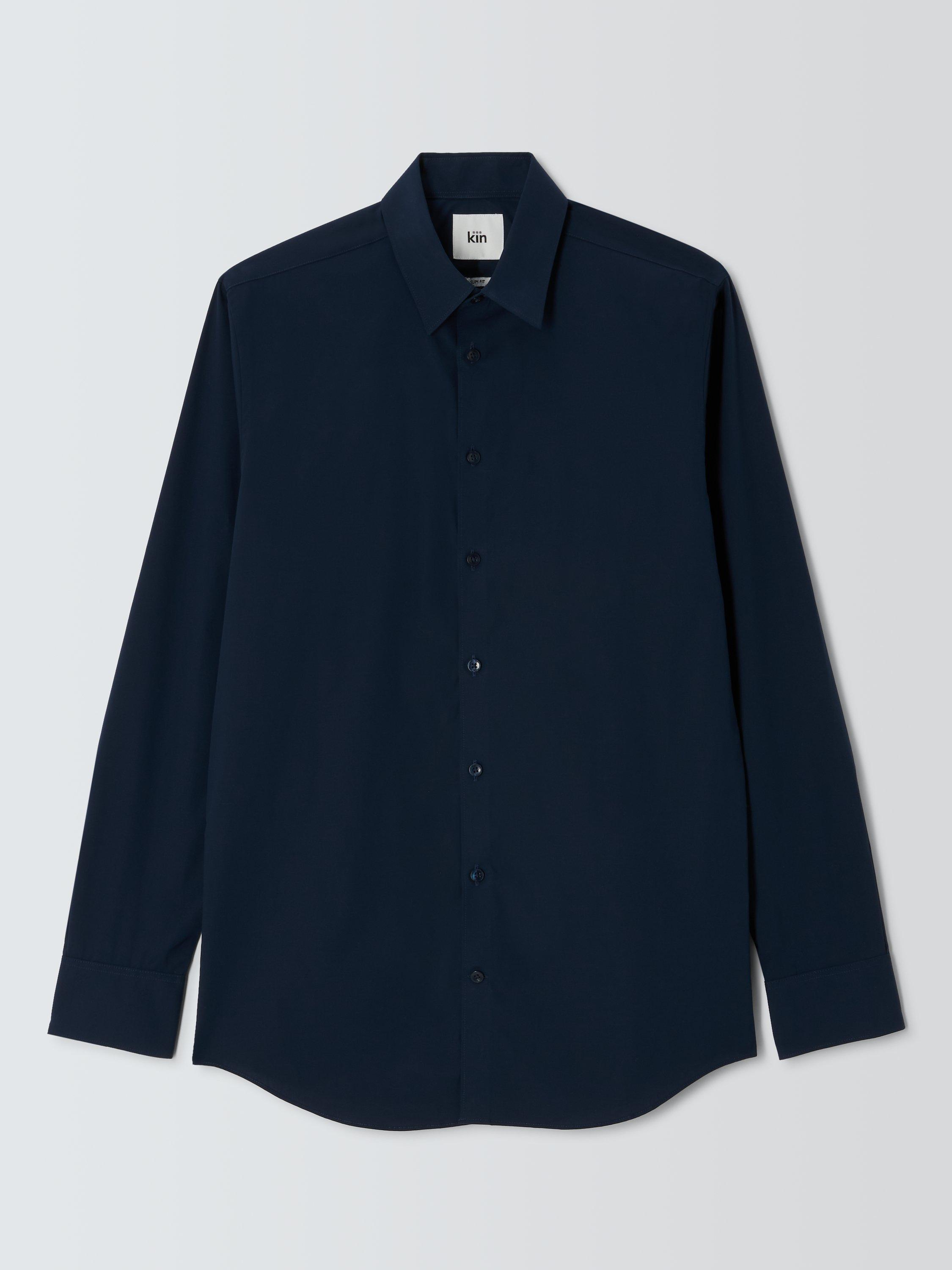 Product image 4 of 10, which shows Kin Stretch Poplin Slim Fit Shirt, Navy, 14.5R