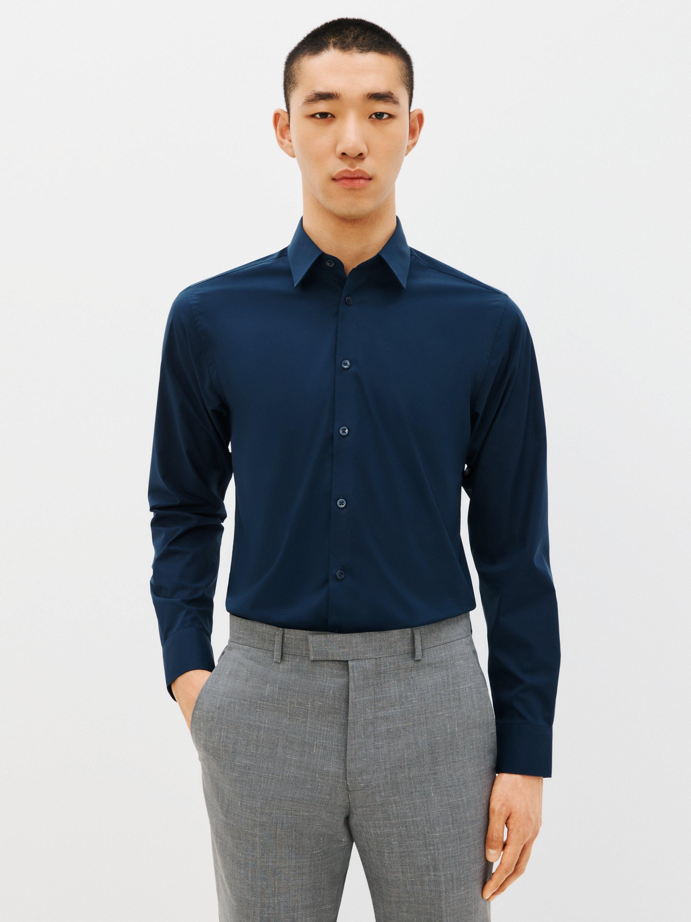 Product image 8 of 10, which shows Kin Stretch Poplin Slim Fit Shirt, Navy, 14.5R
