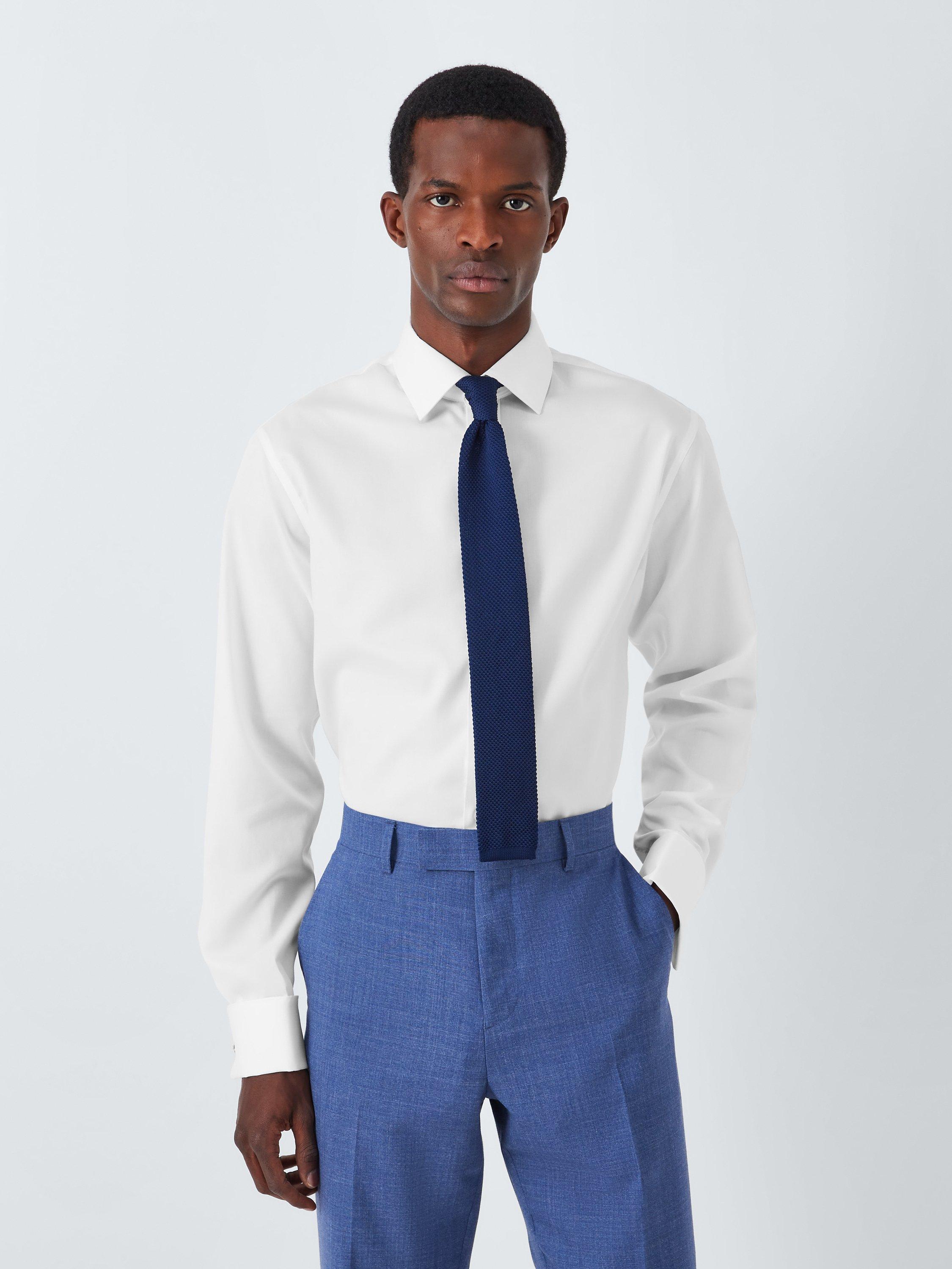 Product image 1 of 10, which shows John Lewis Non Iron Twill Double Cuff Tailored Fit Shirt, White, 15R