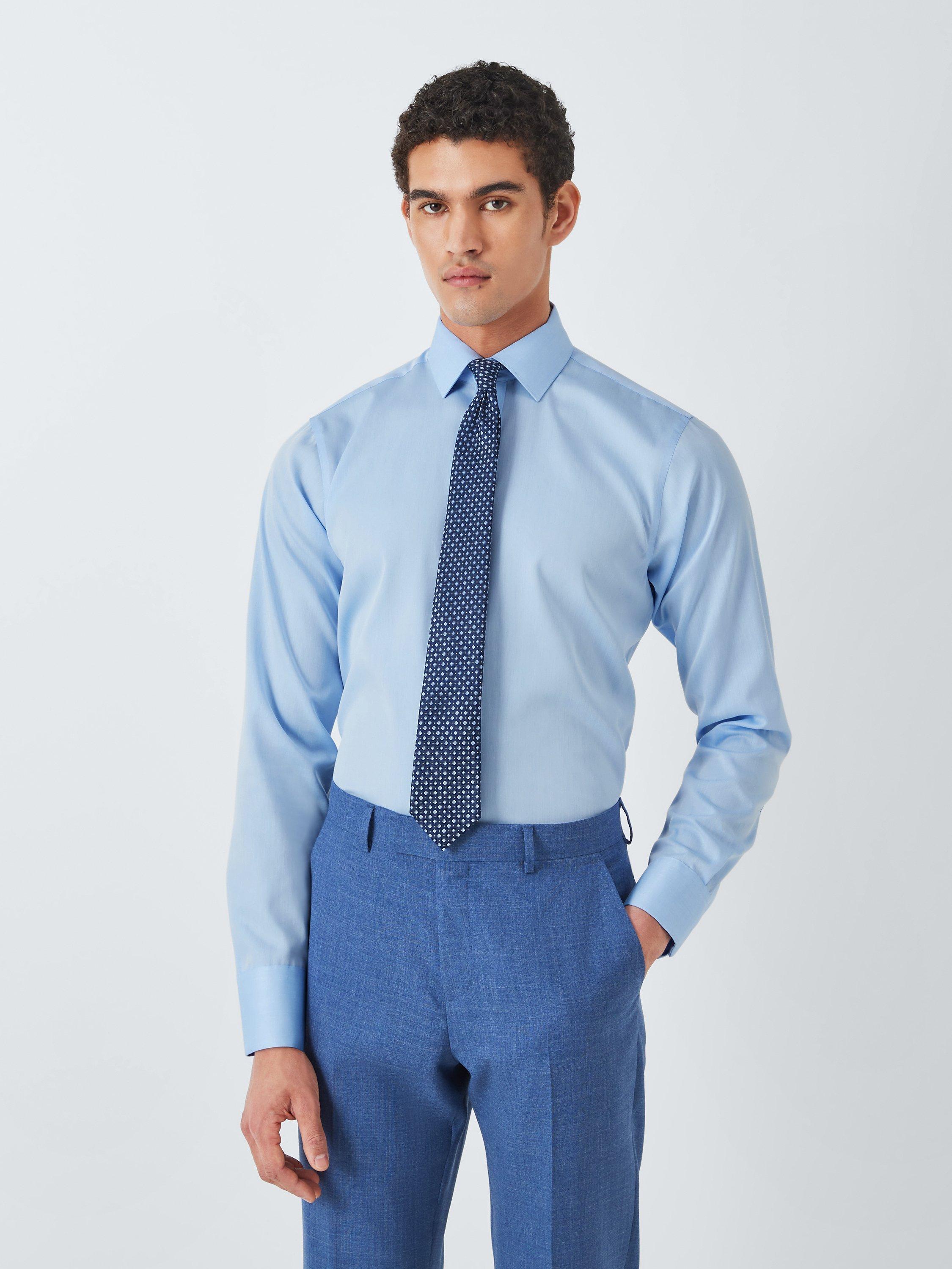 Product image 1 of 10, which shows John Lewis Non Iron Twill Slim Fit Single Cuff Shirt, Blue, 14.5R