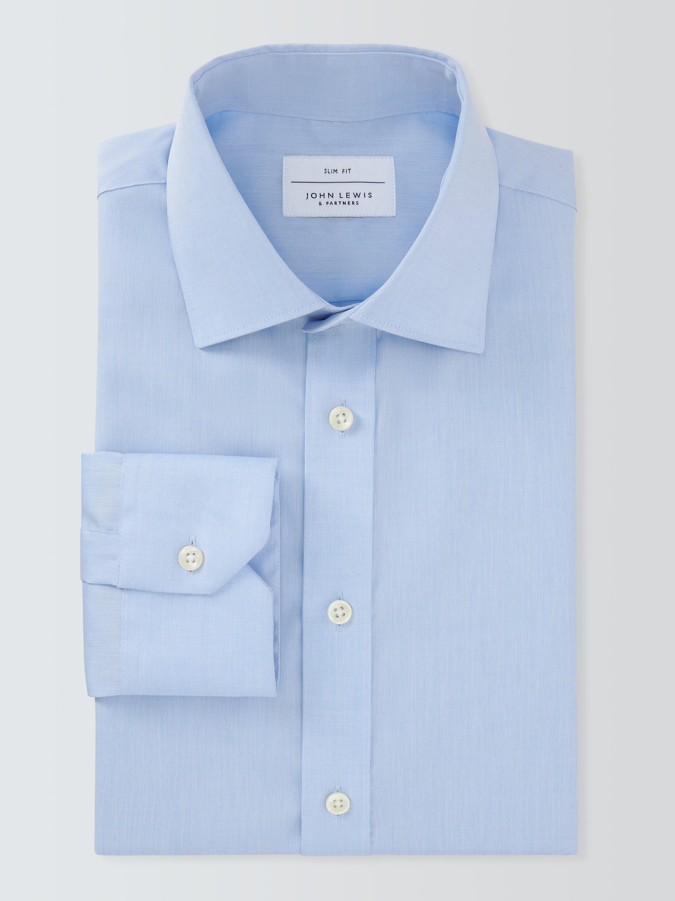 Product image 6 of 10, which shows John Lewis Non Iron Twill Slim Fit Single Cuff Shirt, Blue, 14.5R