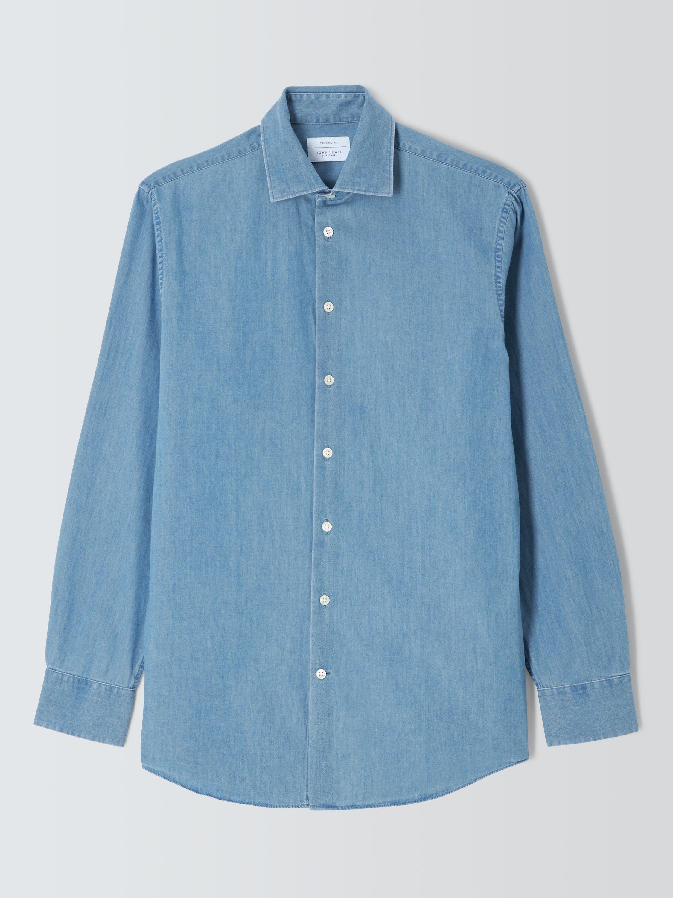 John Lewis Denim Tailored Fit Shirt Blue