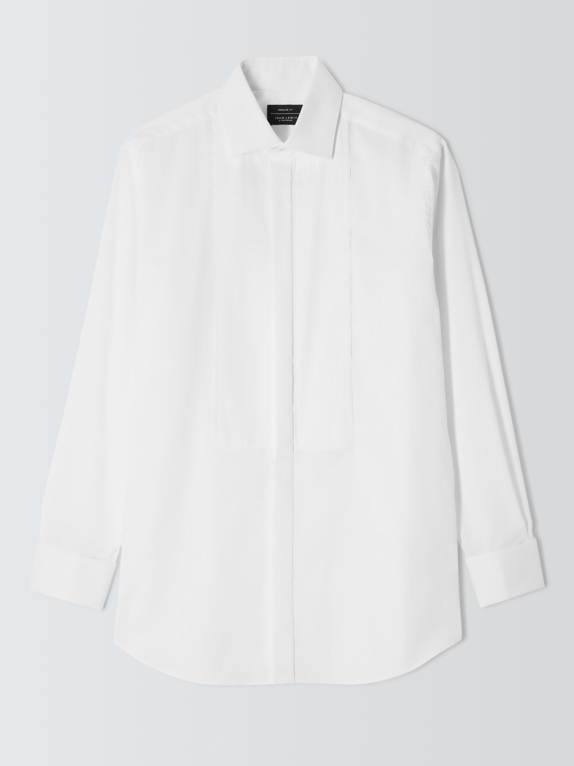 John Lewis Pleated Point Collar Regular Fit Dress Shirt, White, 15R