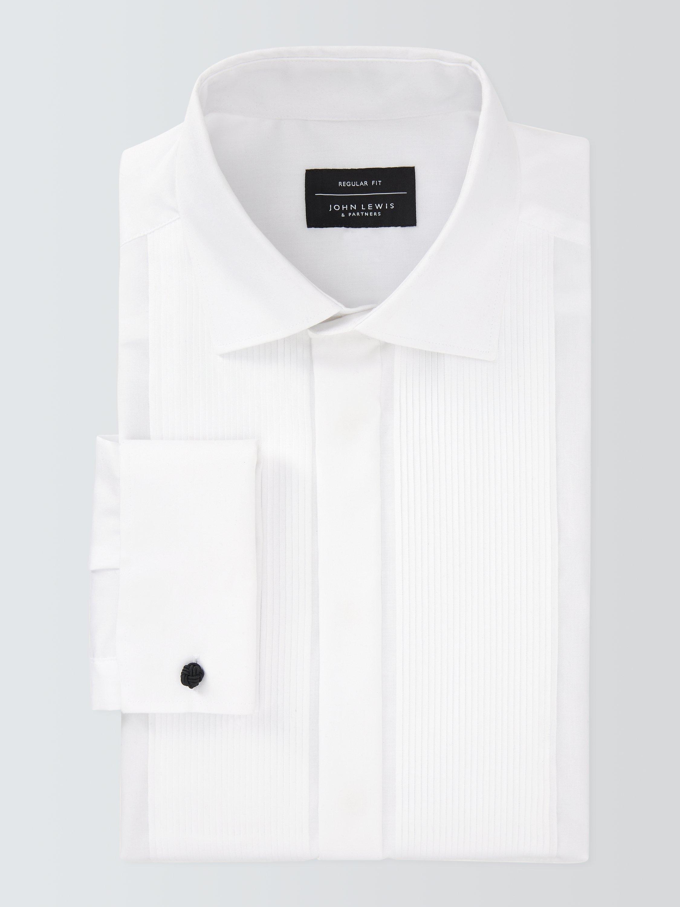 John Lewis Pleated Point Collar Regular Fit Dress Shirt, White, 15R