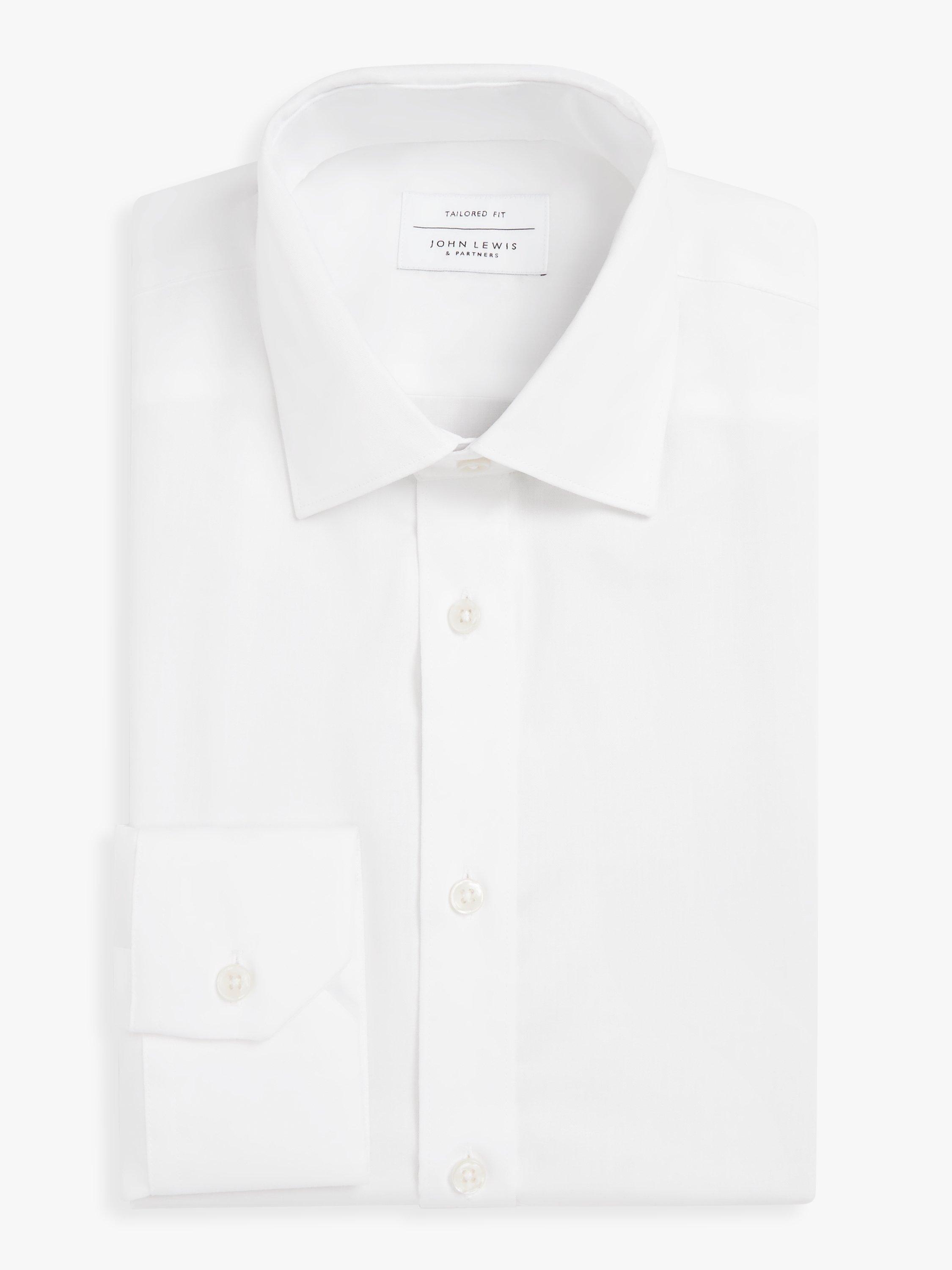 John Lewis Non Iron Twill Tailored Fit Shirt, White, 16.5L