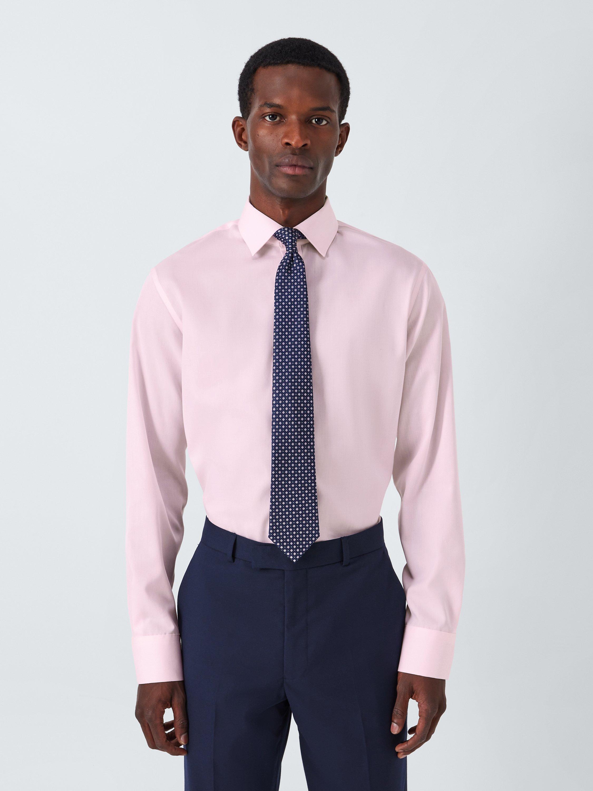 Product image 1 of 10, which shows John Lewis Non Iron Twill Tailored Fit Shirt, Pink, 15R