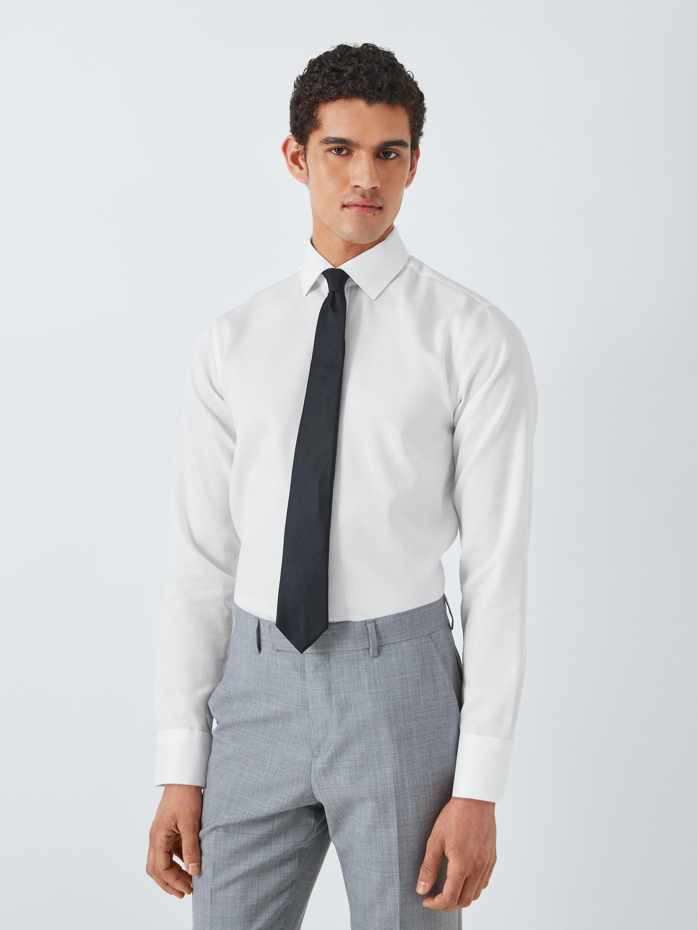 John Lewis Non Iron Dobby Slim Fit Shirt, White, 17.5R