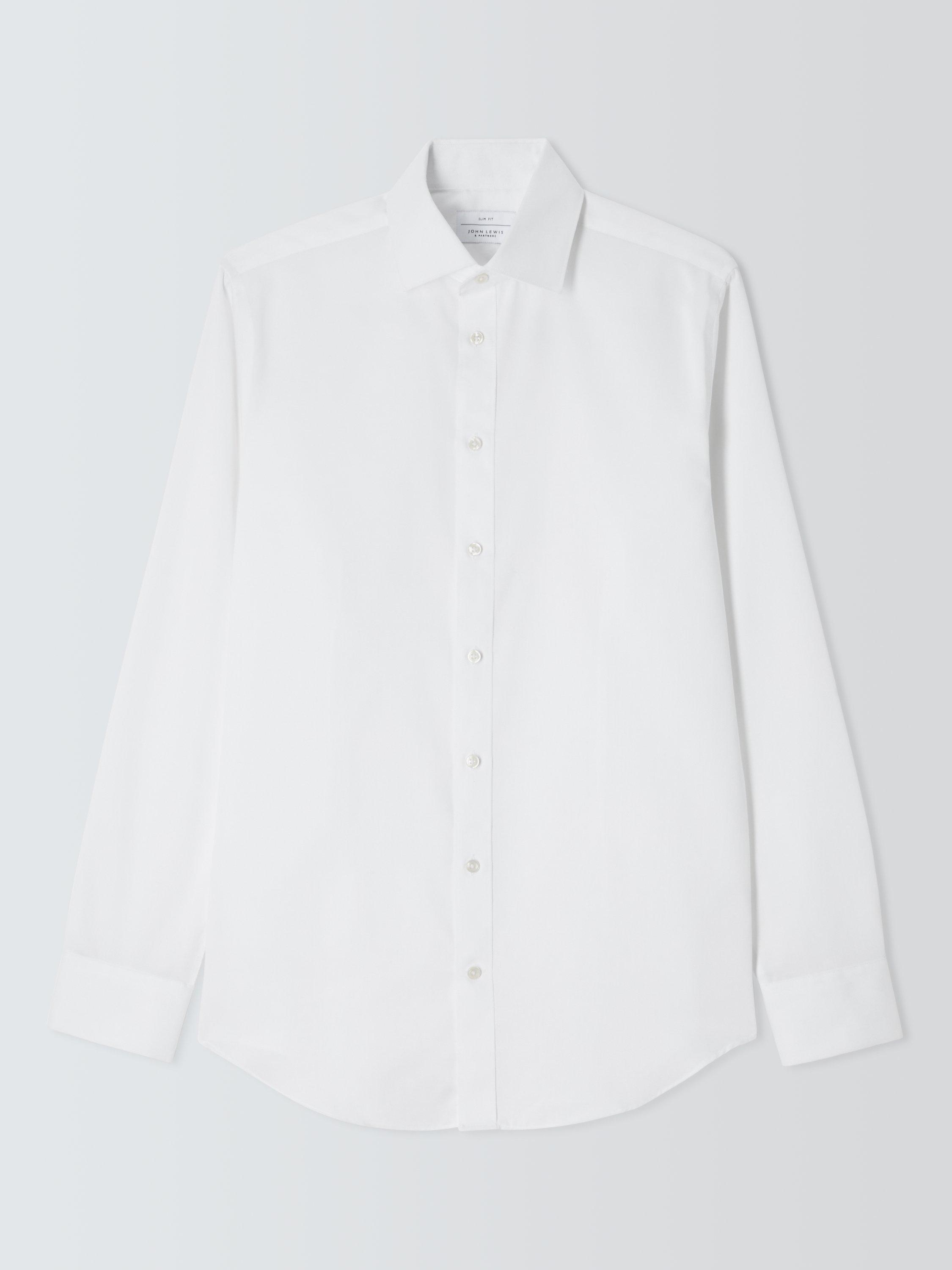 John Lewis Non Iron Dobby Slim Fit Shirt, White, 17.5R