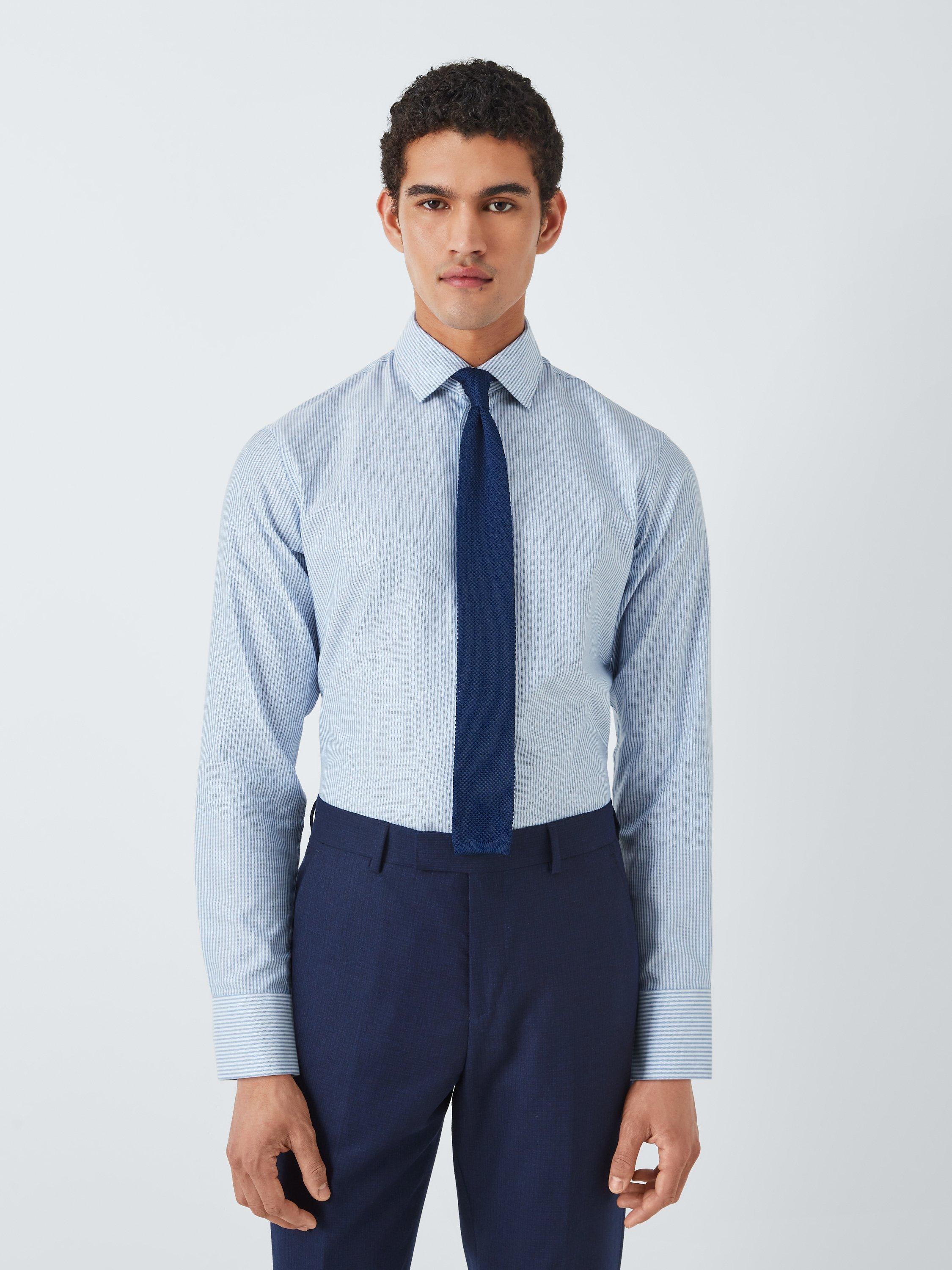 Product image 1 of 9, which shows John Lewis Oxford Stripe Tailored Fit Shirt, Blue Stripe, 15R