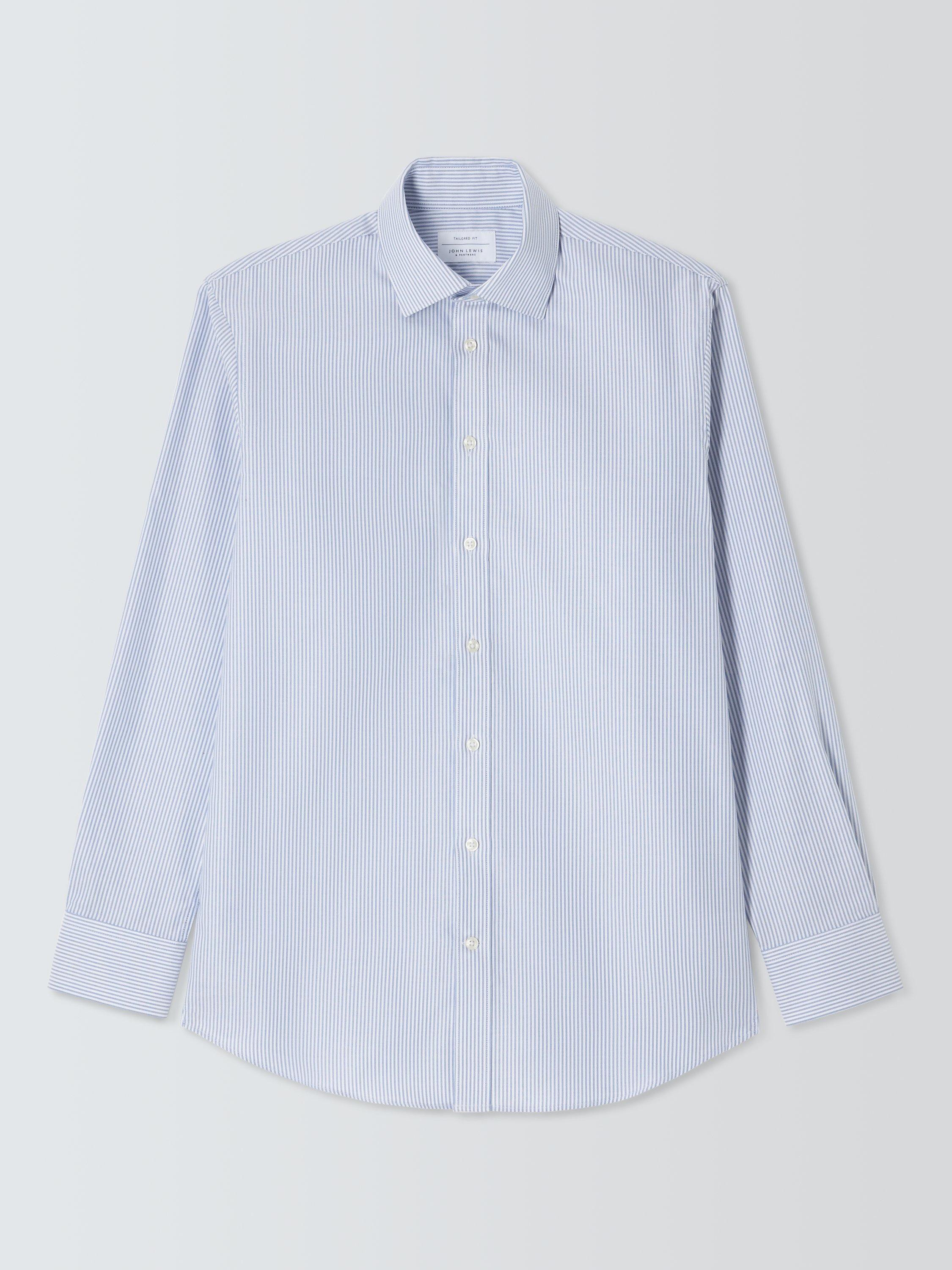 Product image 4 of 9, which shows John Lewis Oxford Stripe Tailored Fit Shirt, Blue Stripe, 15R