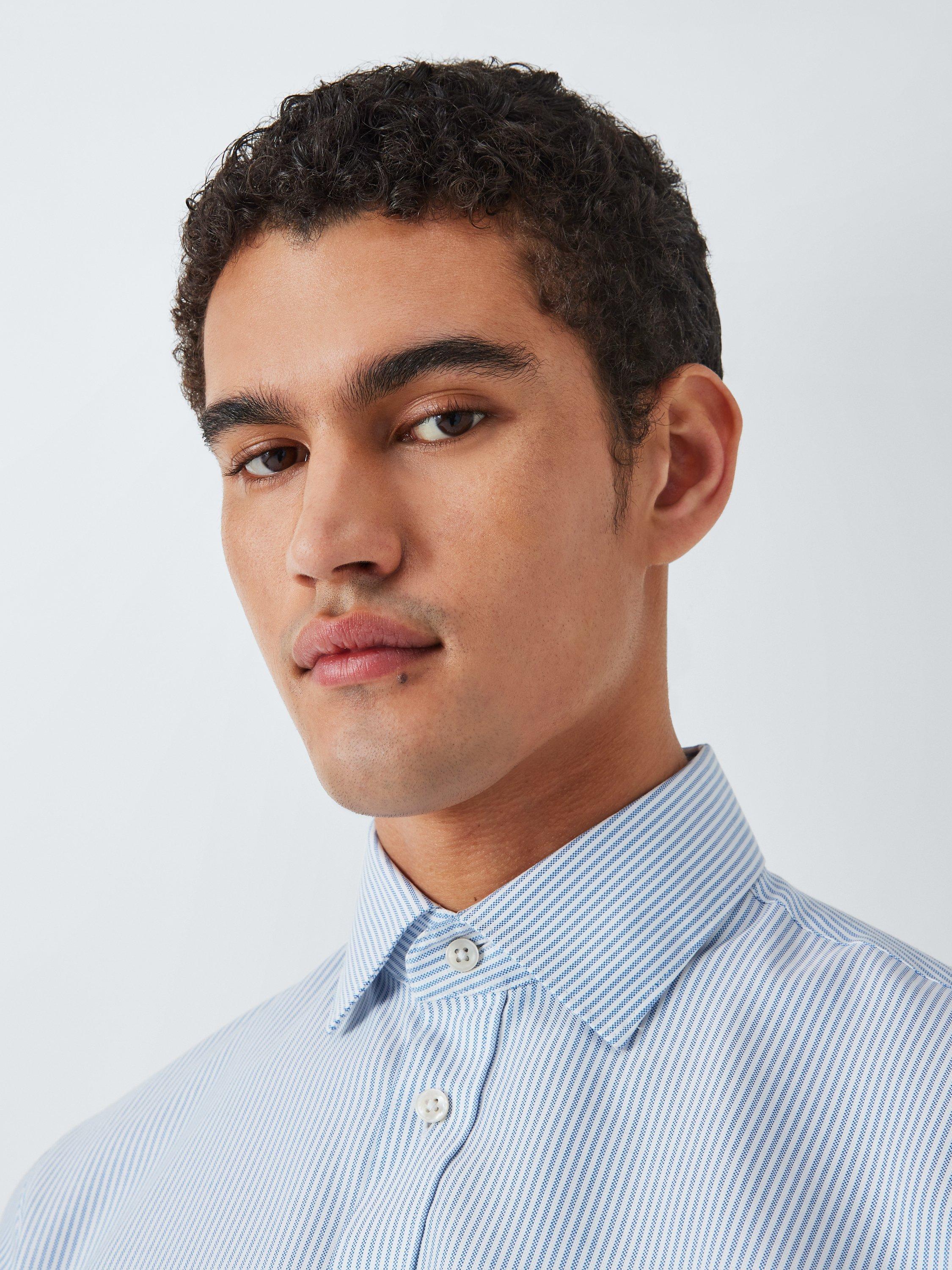 Product image 5 of 9, which shows John Lewis Oxford Stripe Tailored Fit Shirt, Blue Stripe, 15R