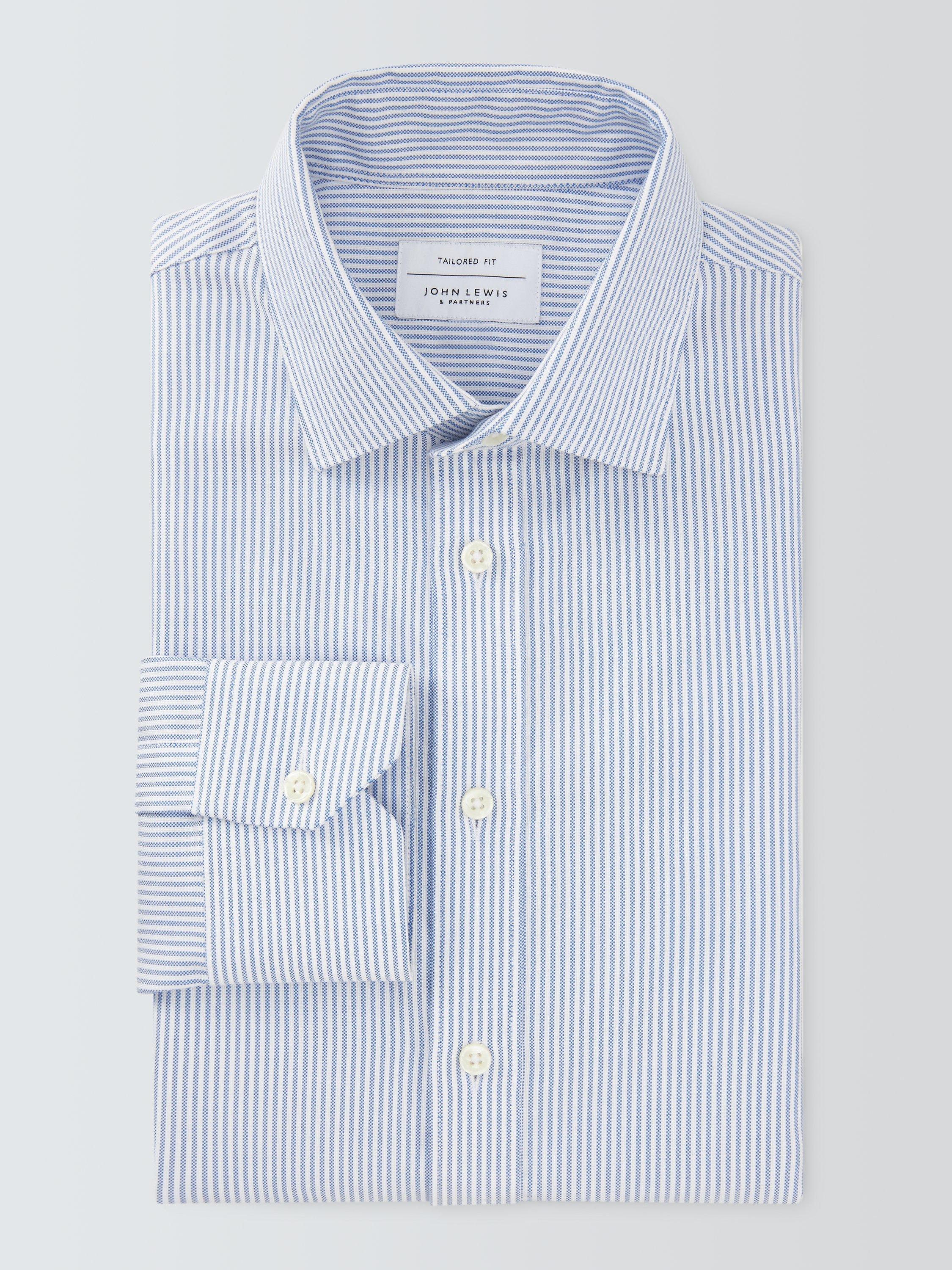 Product image 6 of 9, which shows John Lewis Oxford Stripe Tailored Fit Shirt, Blue Stripe, 15R