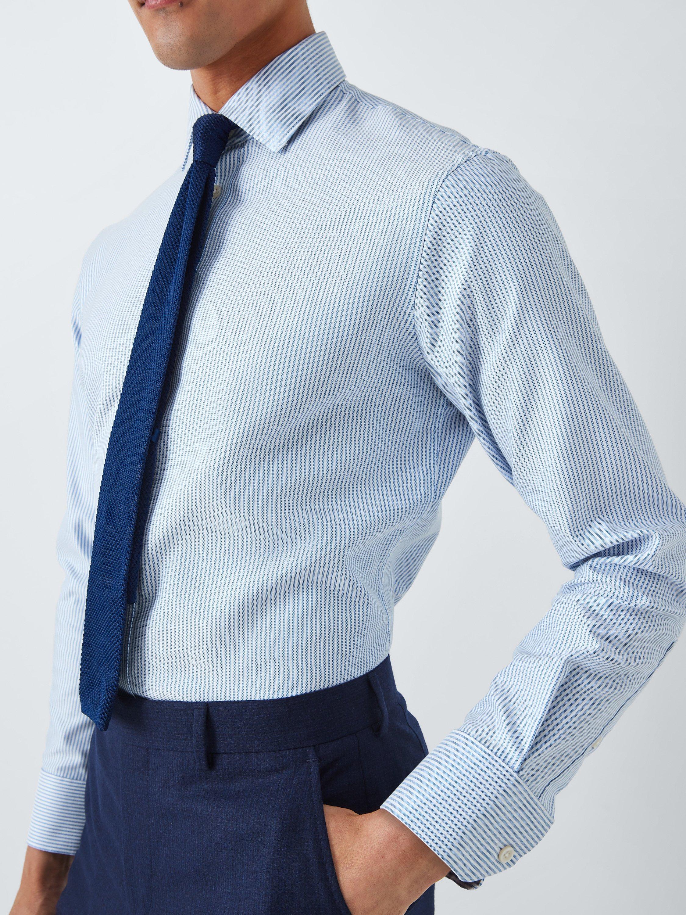 Product image 8 of 9, which shows John Lewis Oxford Stripe Tailored Fit Shirt, Blue Stripe, 15R