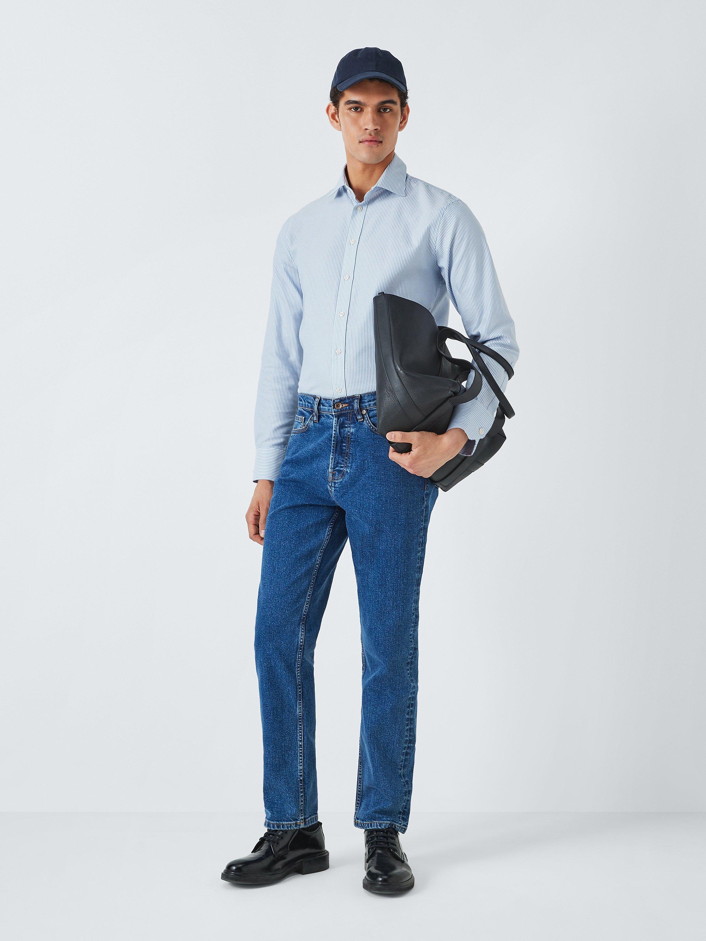Product image 9 of 9, which shows John Lewis Oxford Stripe Tailored Fit Shirt, Blue Stripe, 15R