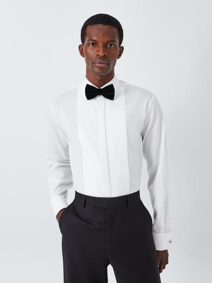 John Lewis Pleated Point Collar Tailored Fit Dress Shirt, White, White
