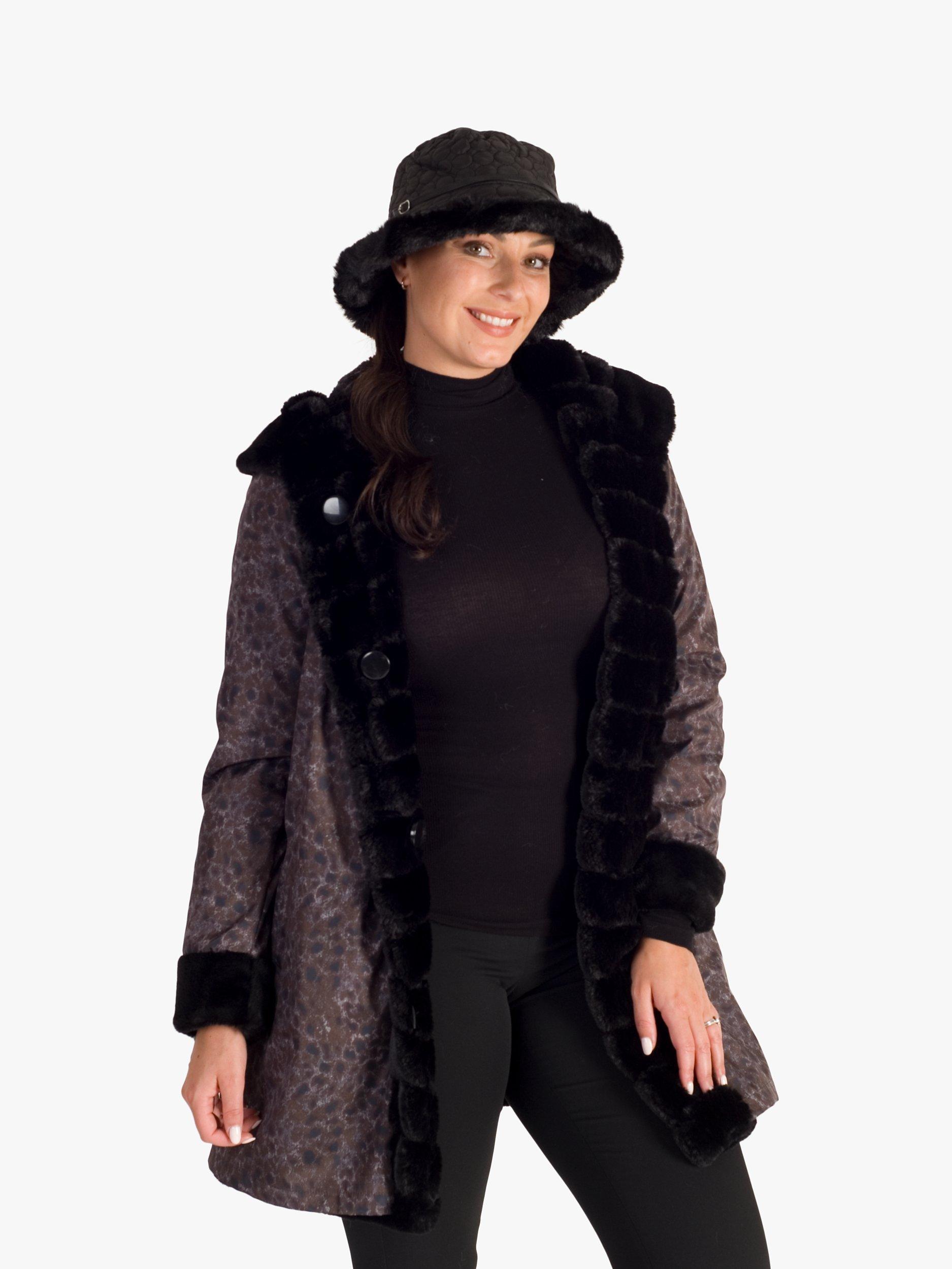 Product image 1 of 5, which shows chesca Quilted Faux Fur Bucket Hat, Black, One Size