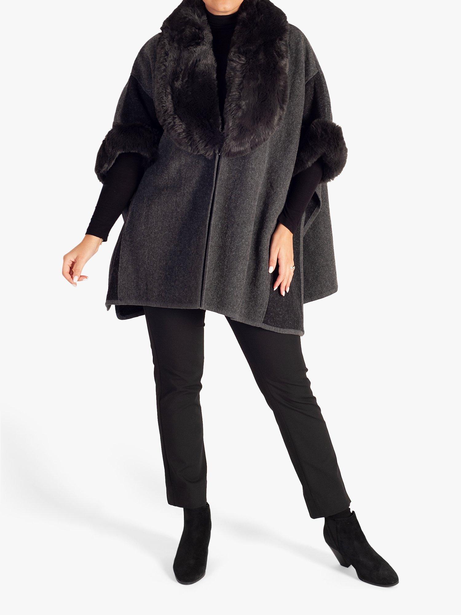 Product image 1 of 3, which shows chesca Fur Trim Wrap, Grey, One Size