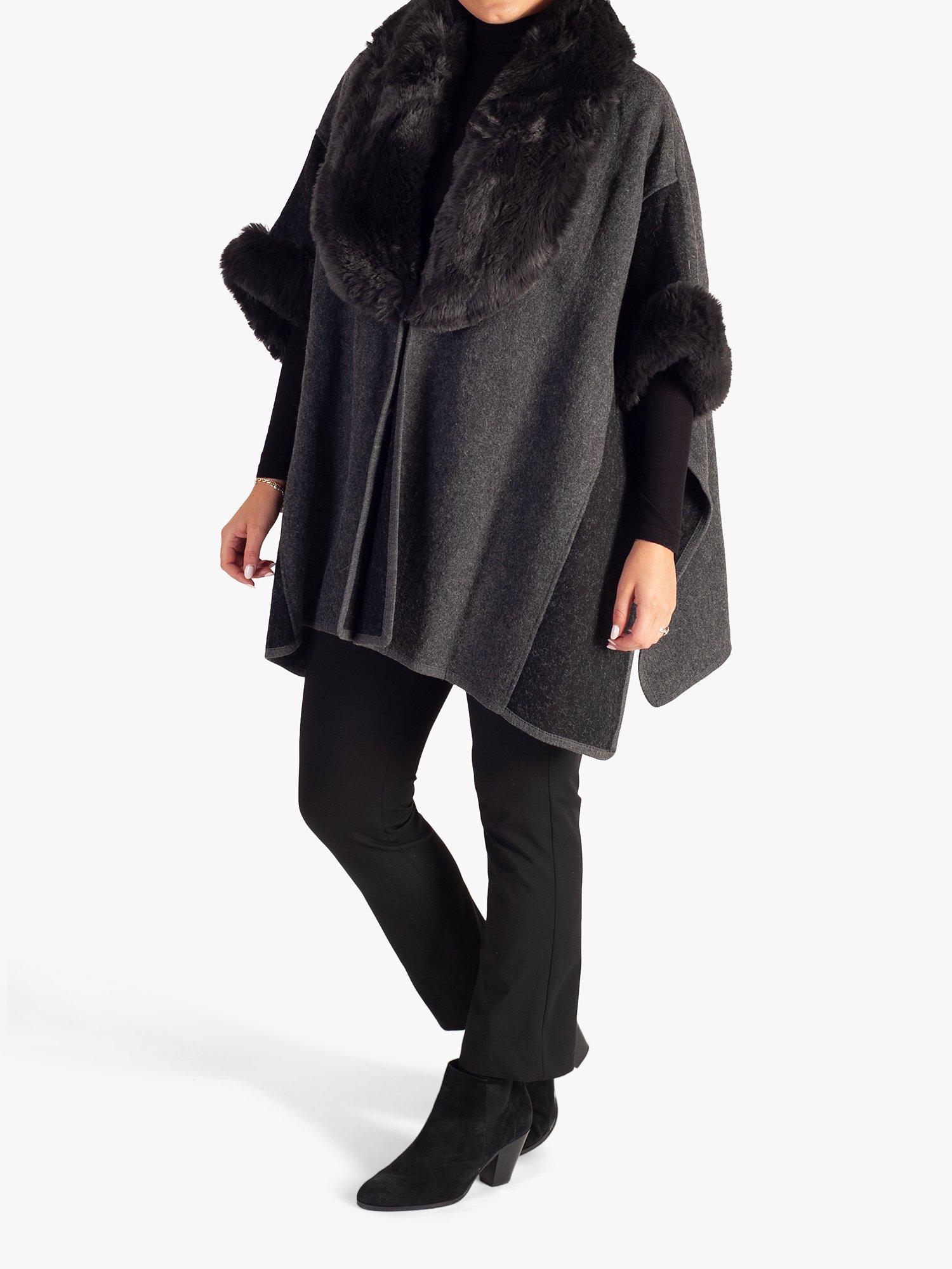 Product image 3 of 3, which shows chesca Fur Trim Wrap, Grey, One Size