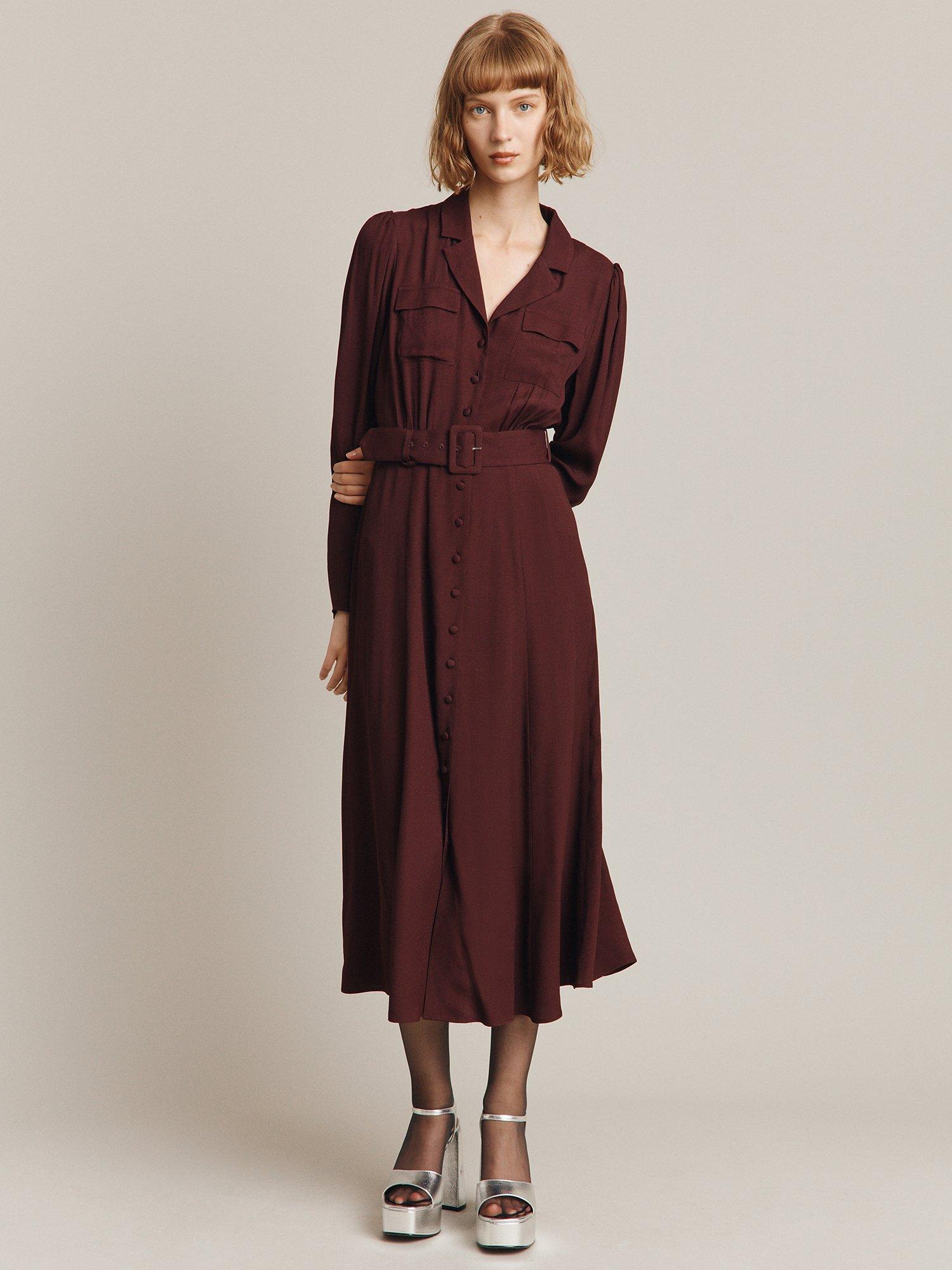 Ghost Lelia Satin Shirt Dress, Berry