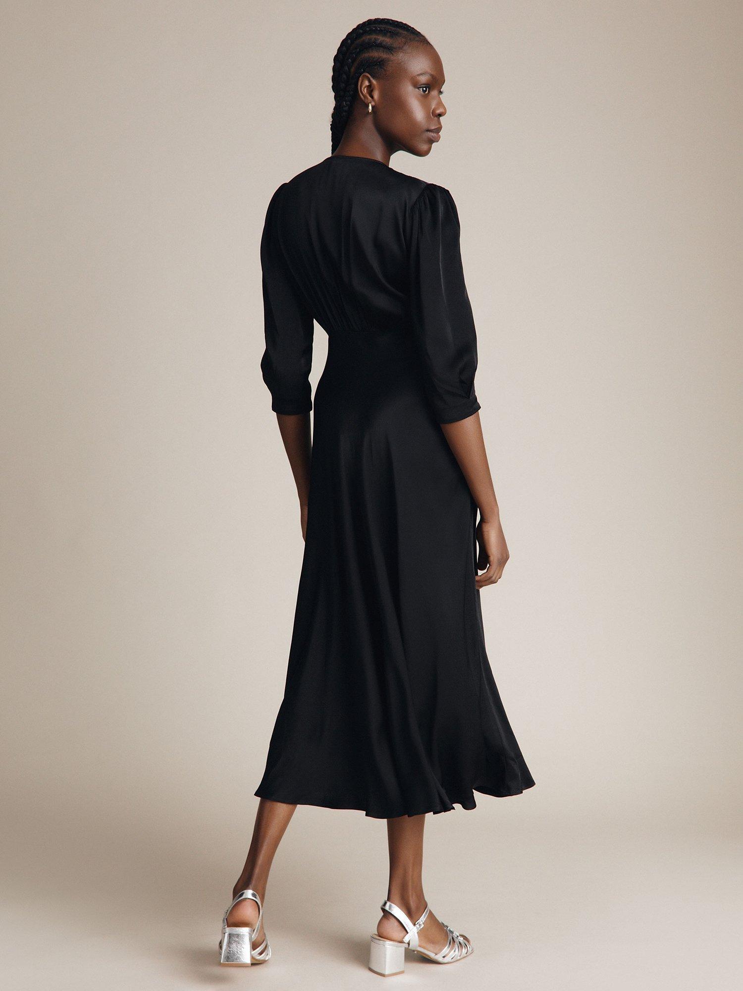 Product image 2 of 5, which shows Ghost Madison Satin Midi Dress, Black, XS