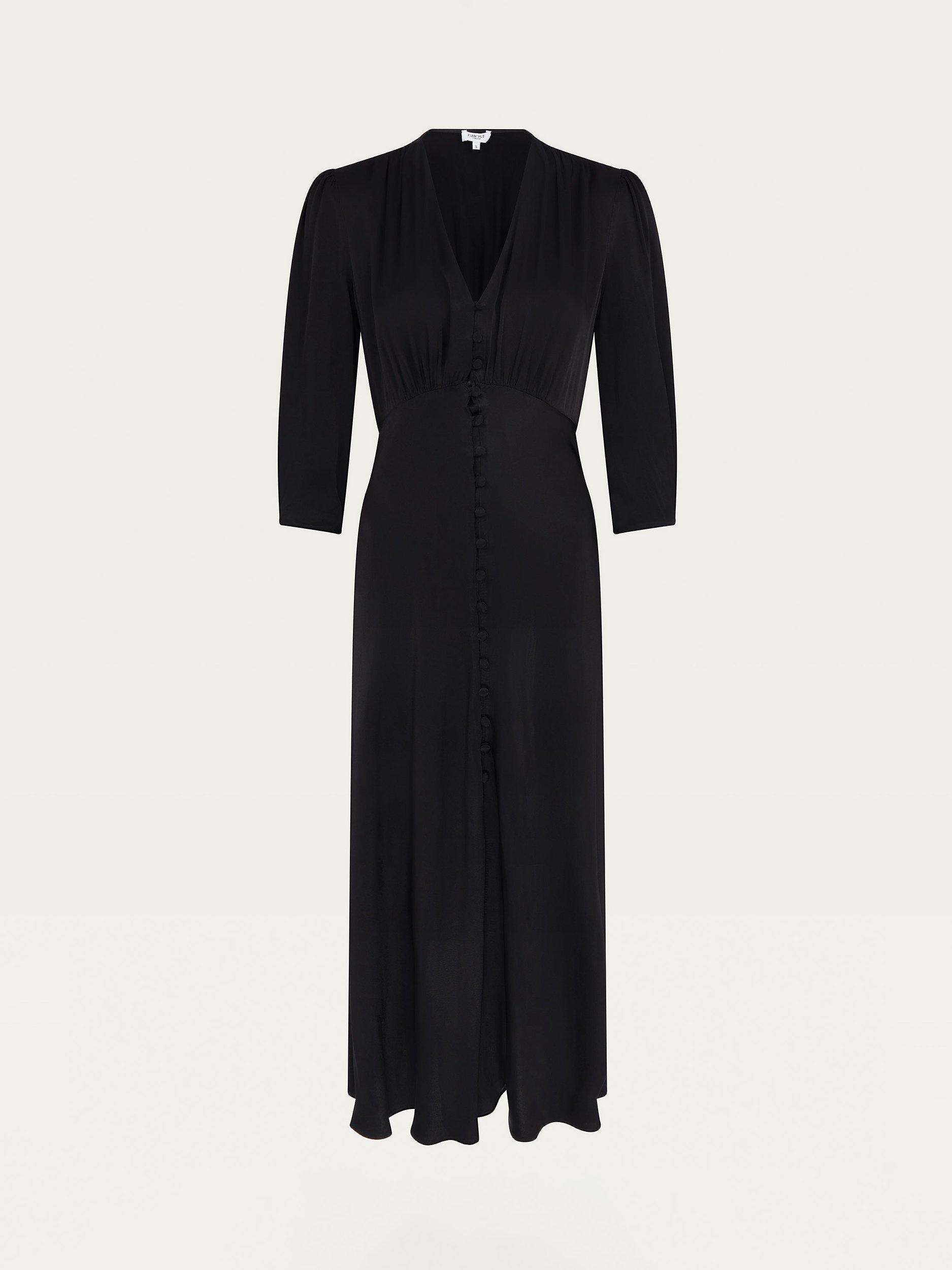 Product image 3 of 5, which shows Ghost Madison Satin Midi Dress, Black, XS