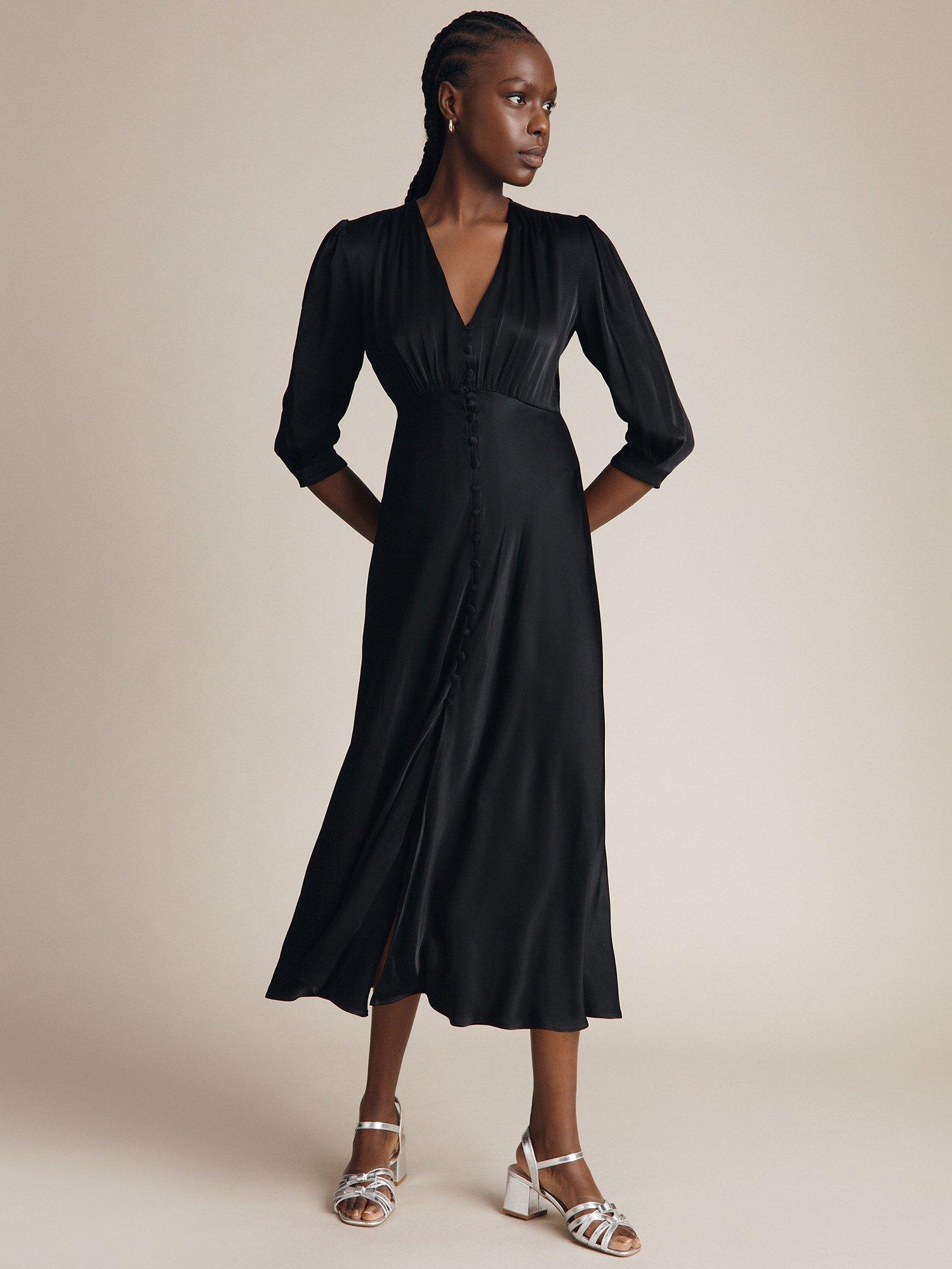 Product image 4 of 5, which shows Ghost Madison Satin Midi Dress, Black, XS