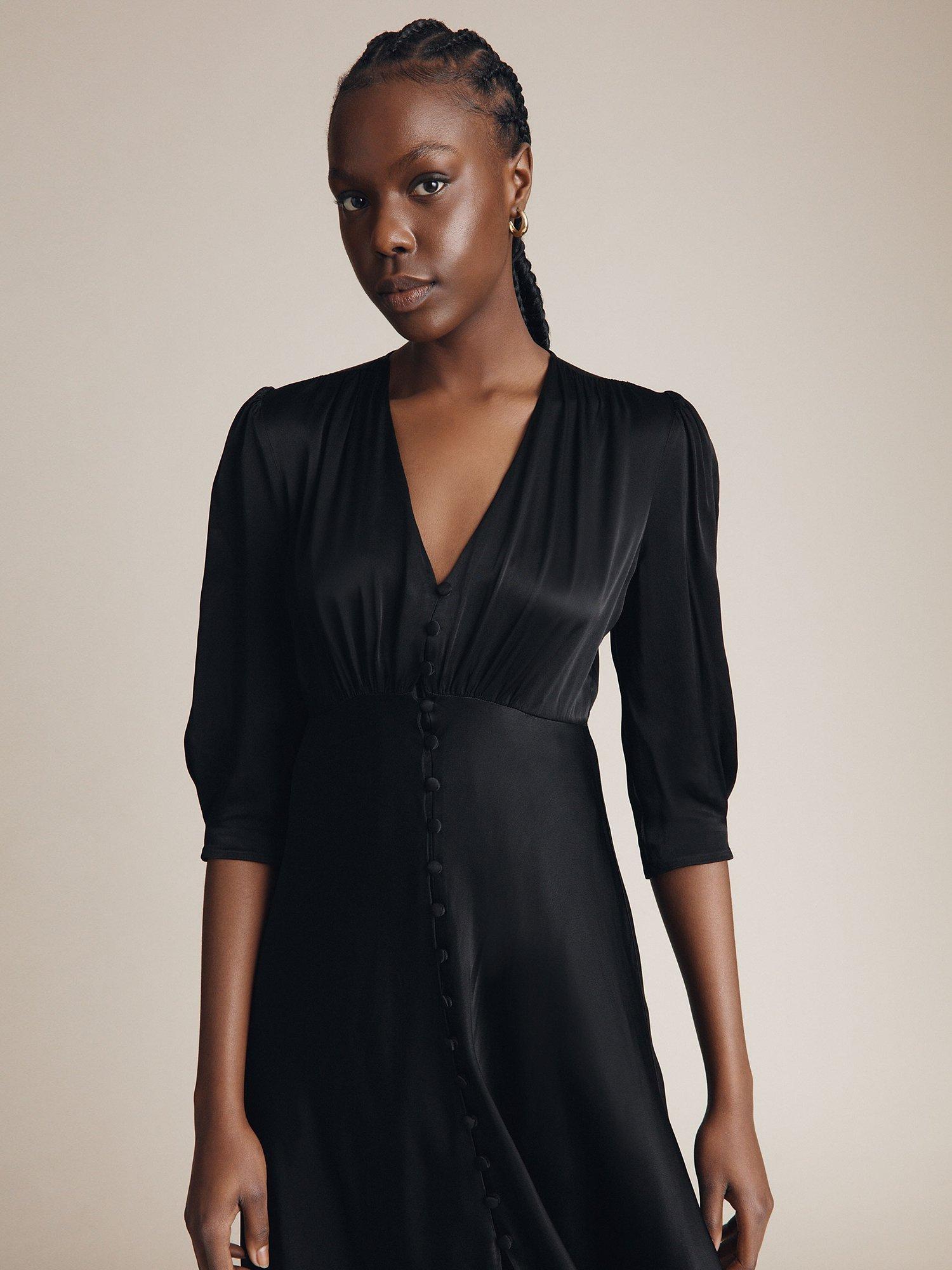 Product image 5 of 5, which shows Ghost Madison Satin Midi Dress, Black, XS
