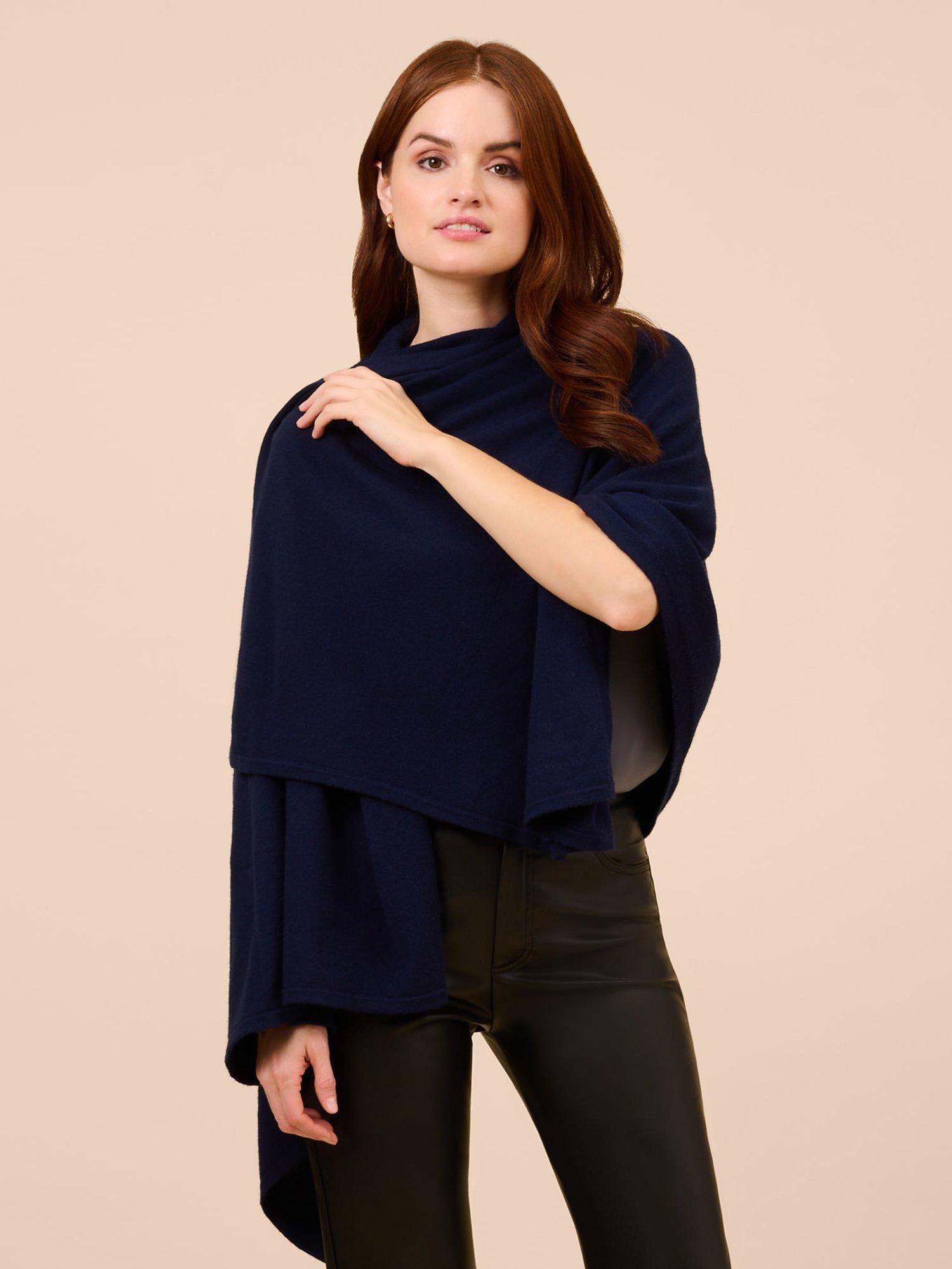 Adrianna Papell Classic Solid Cashmere Blend S’HUG® Cardigan Wrap, Navy, M-L