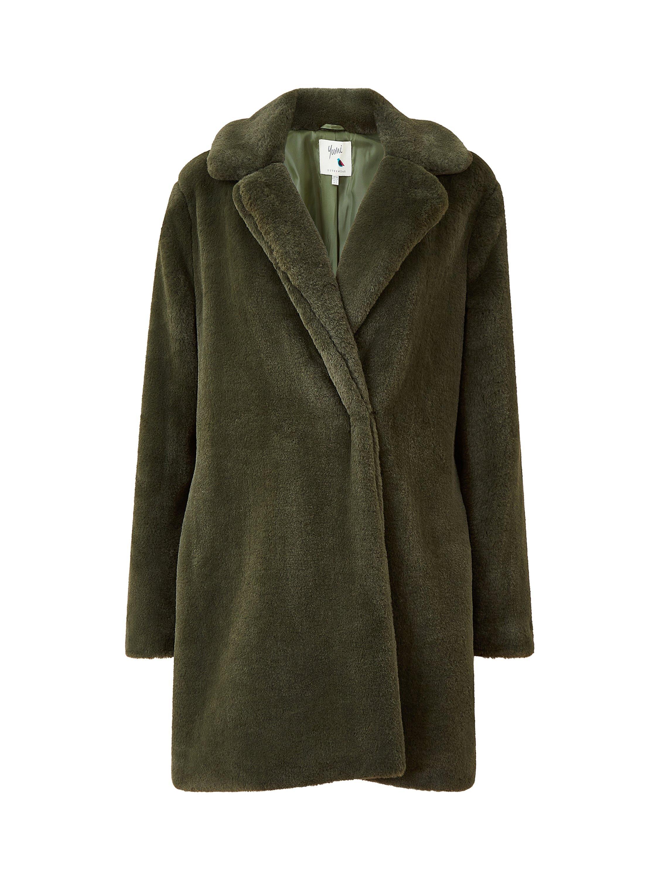 Product image 5 of 5, which shows Yumi Faux Fur Coat, Khaki, 18