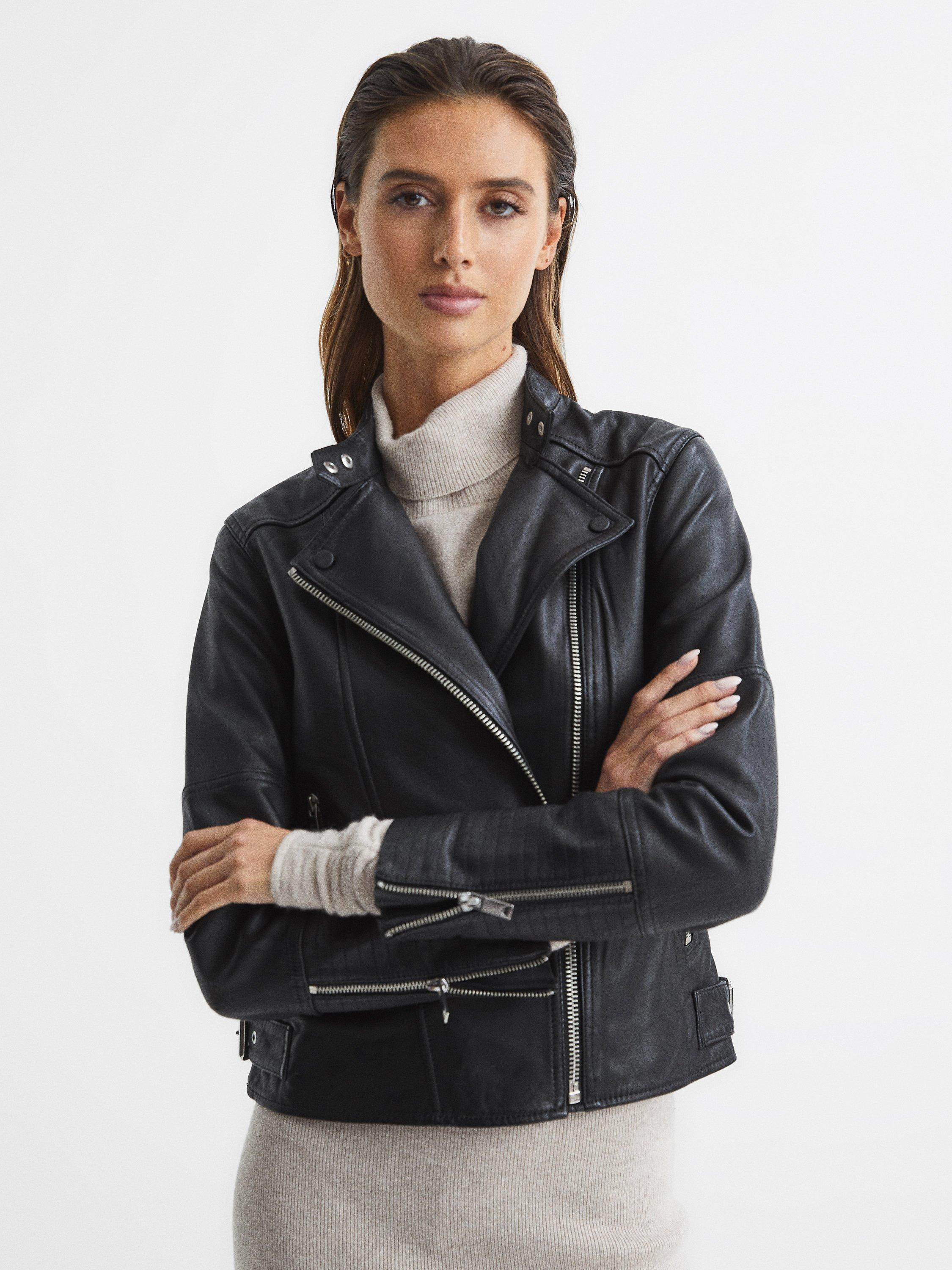 Reiss Tallis Leather Jacket, Black