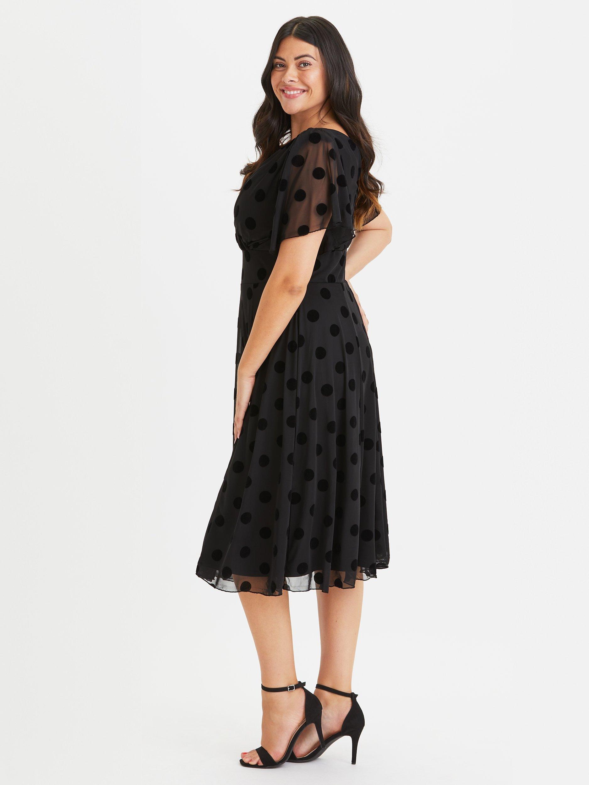 Product image 3 of 4, which shows Scarlett & Jo Velvet Flock Spot Midi Dress, Black, 12