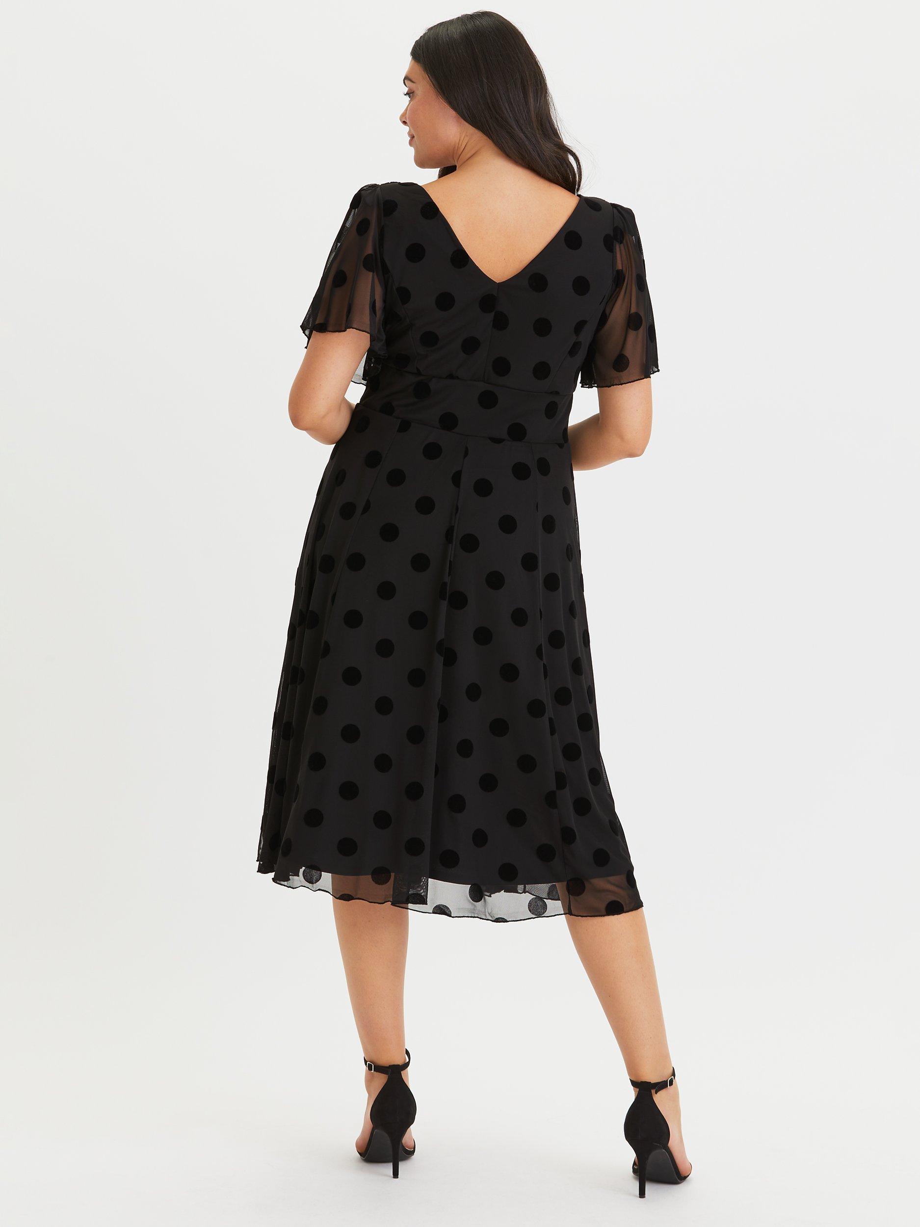 Product image 4 of 4, which shows Scarlett & Jo Velvet Flock Spot Midi Dress, Black, 12