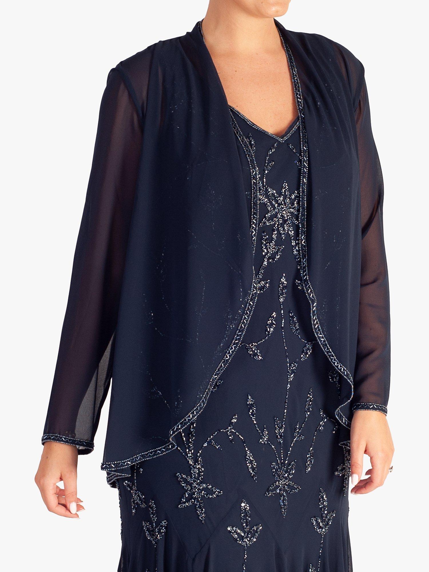 Product image 3 of 5, which shows chesca Beaded Trim Georgette Shrug, Navy, 12