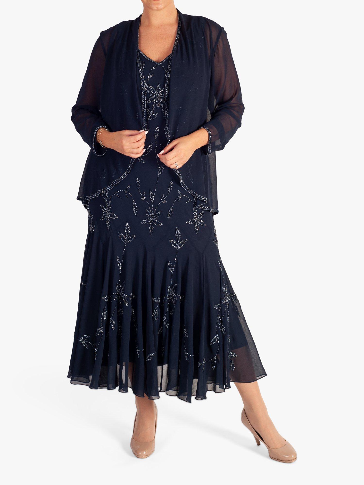 Product image 4 of 5, which shows chesca Beaded Trim Georgette Shrug, Navy, 12
