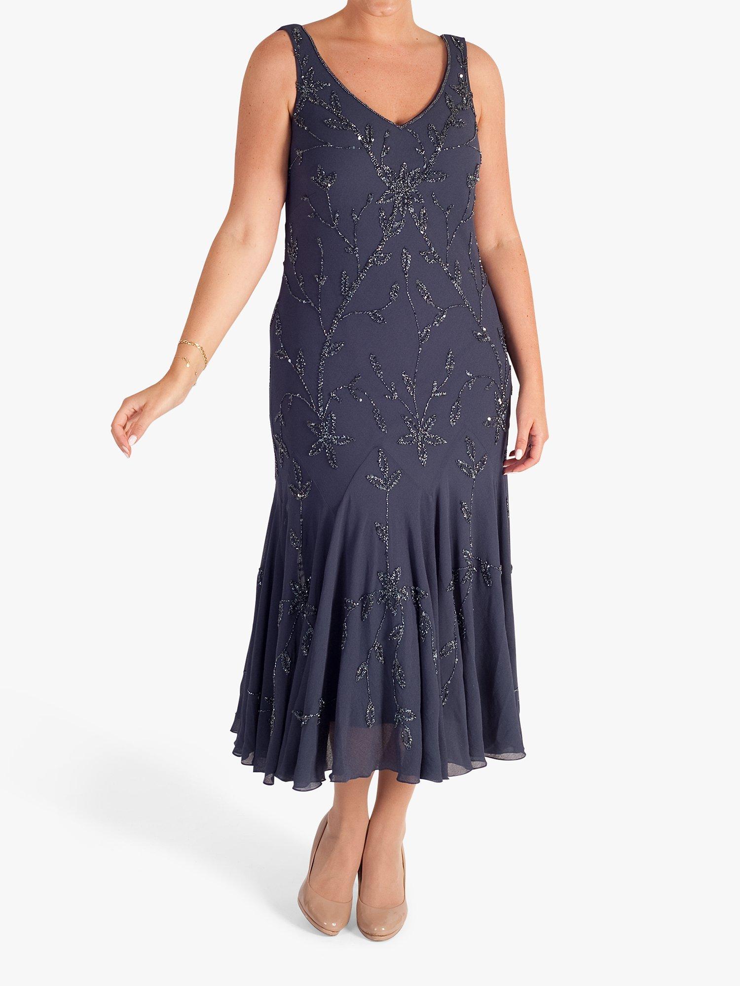 Product image 1 of 6, which shows chesca Floral Beaded Georgette Midi Dress, Violetta, 12