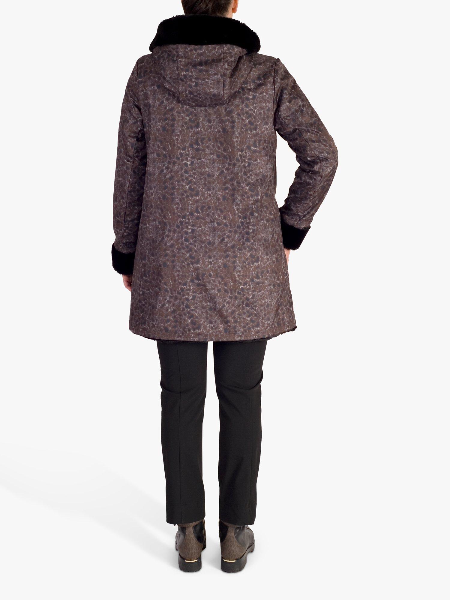 Product image 2 of 6, which shows chesca Animal Spot Print Reversible Faux Fur Coat, Brown/Black, 18-20
