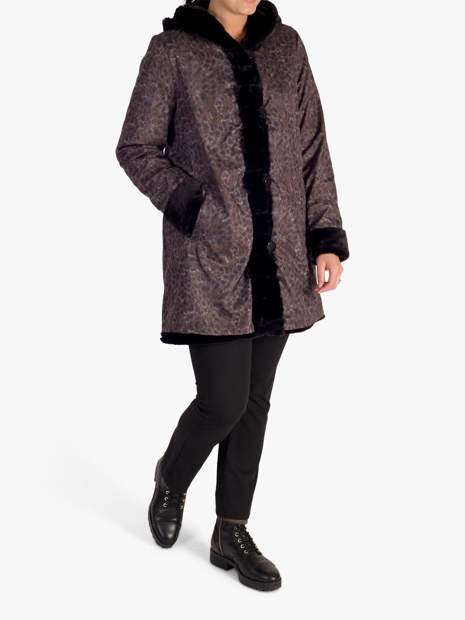 Product image 3 of 6, which shows chesca Animal Spot Print Reversible Faux Fur Coat, Brown/Black, 18-20