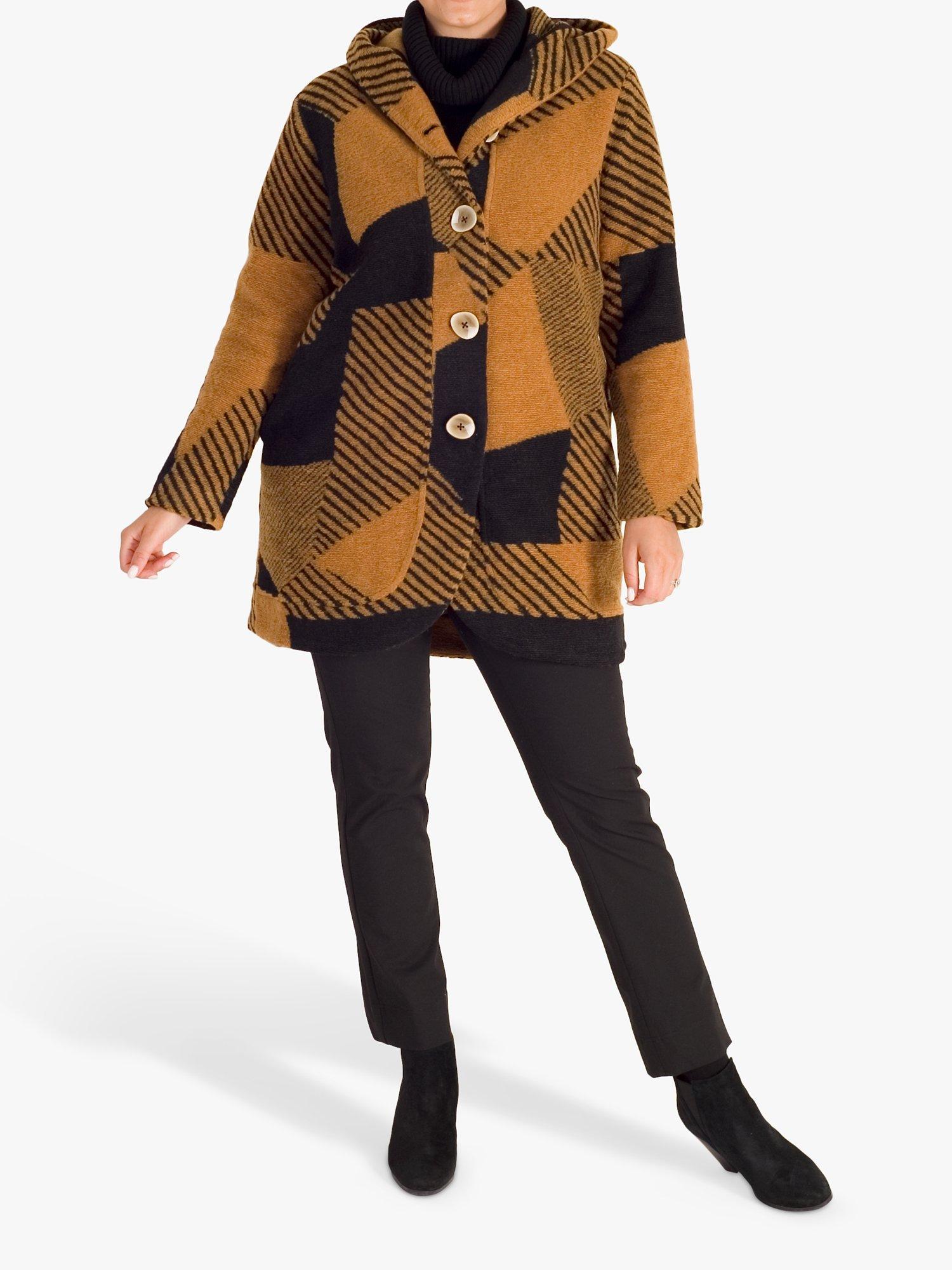 chesca Patchwork Wool Mix Hooded Coat, Amber/Black