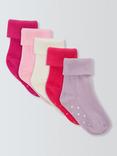 John Lewis Baby Organic Cotton Rich Roll Top Socks, Pack of 5, Pink