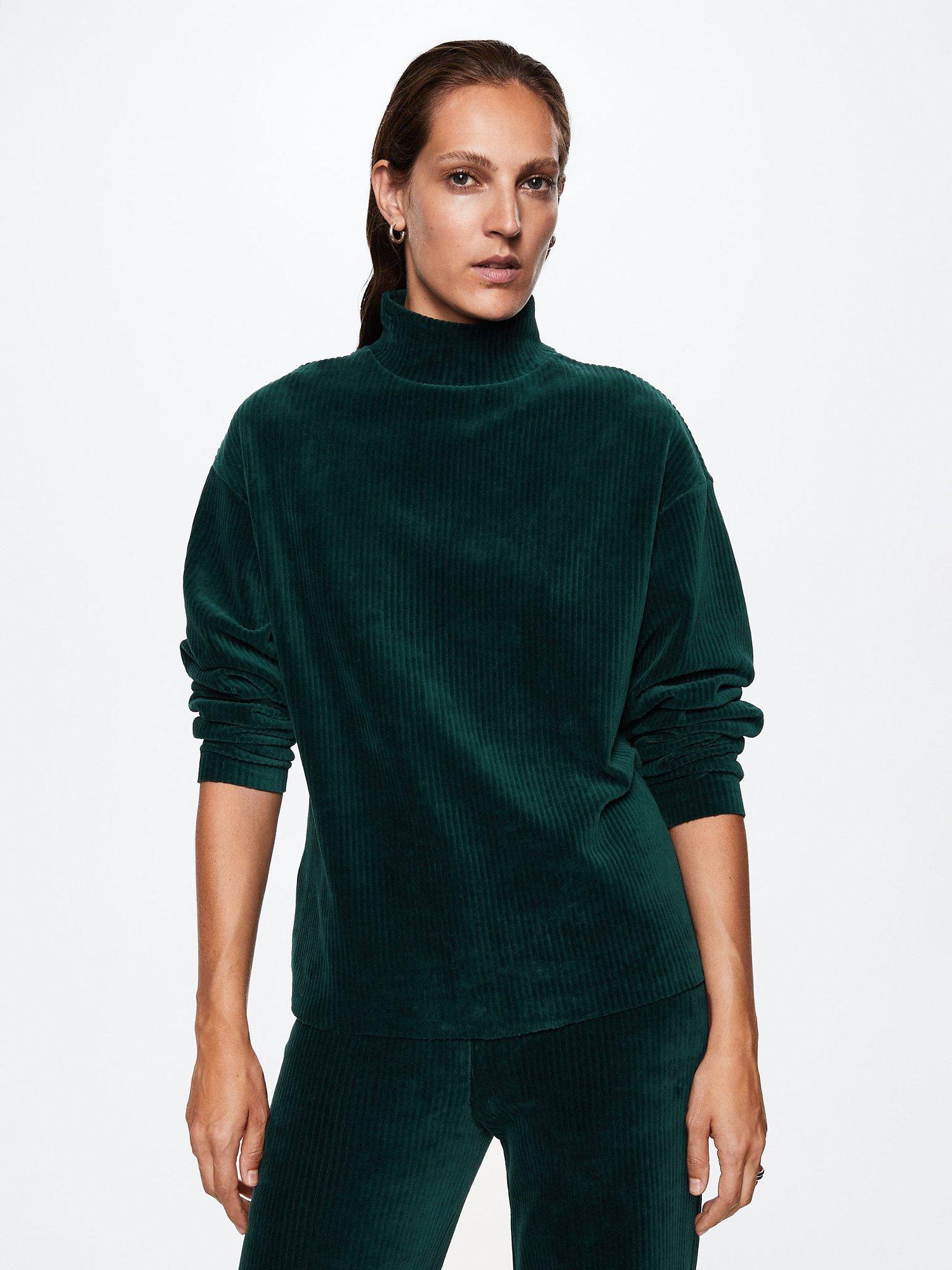 Mango Pana Funnel Neck Jumper, Green