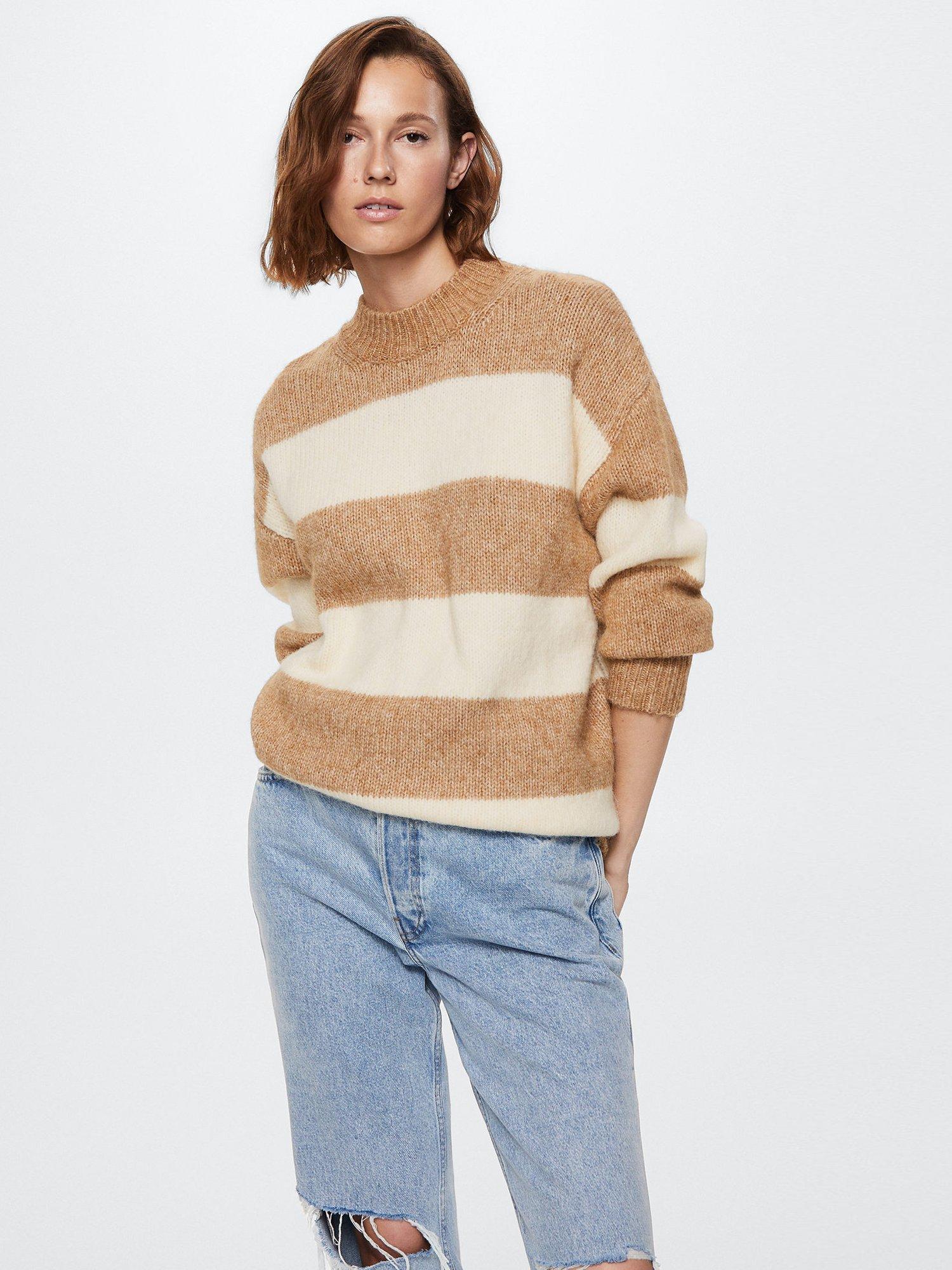 Mango Carioque Striped Jumper, Medium Brown