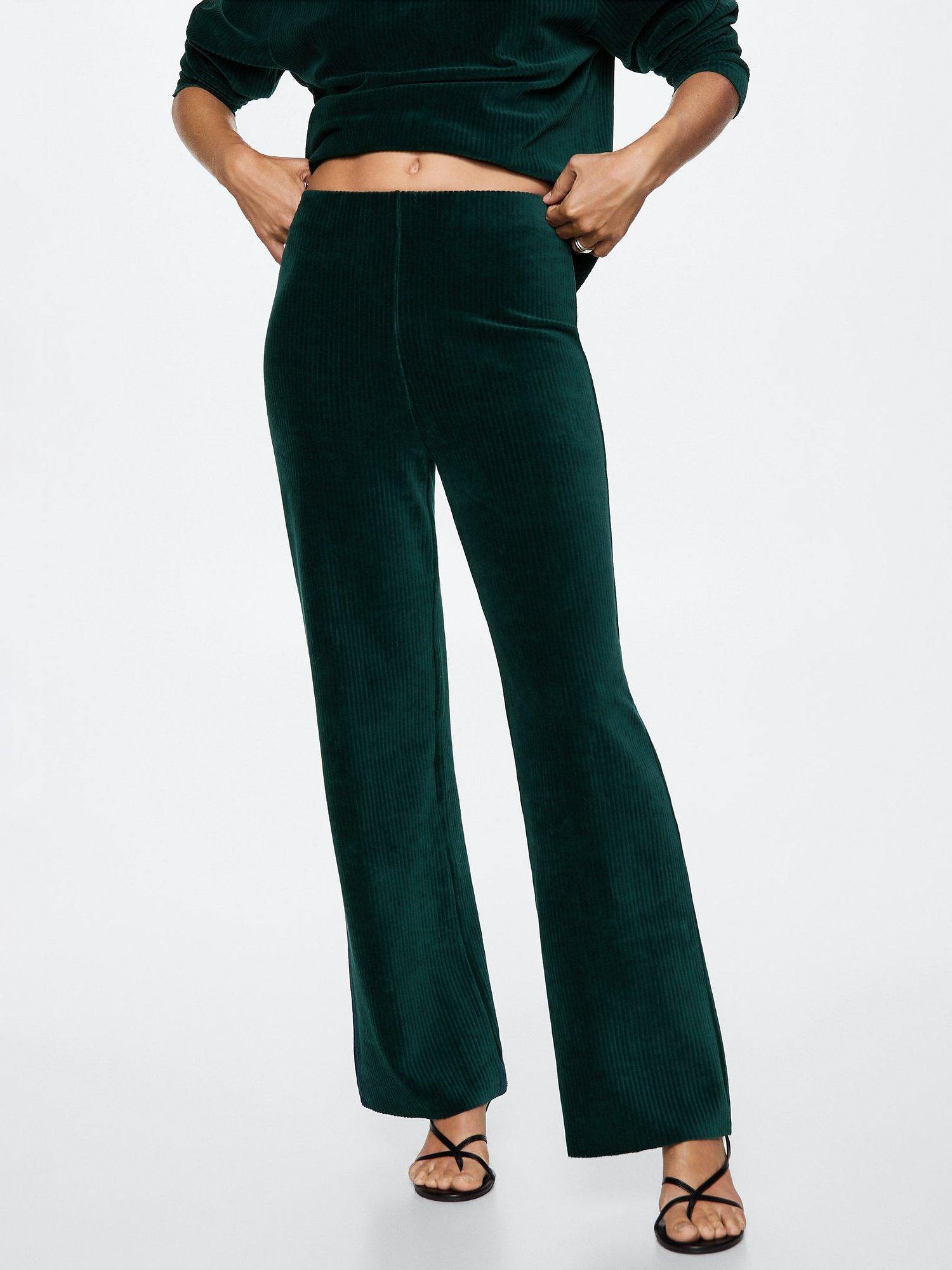 Mango Pana Corduroy Flare Trousers, Green